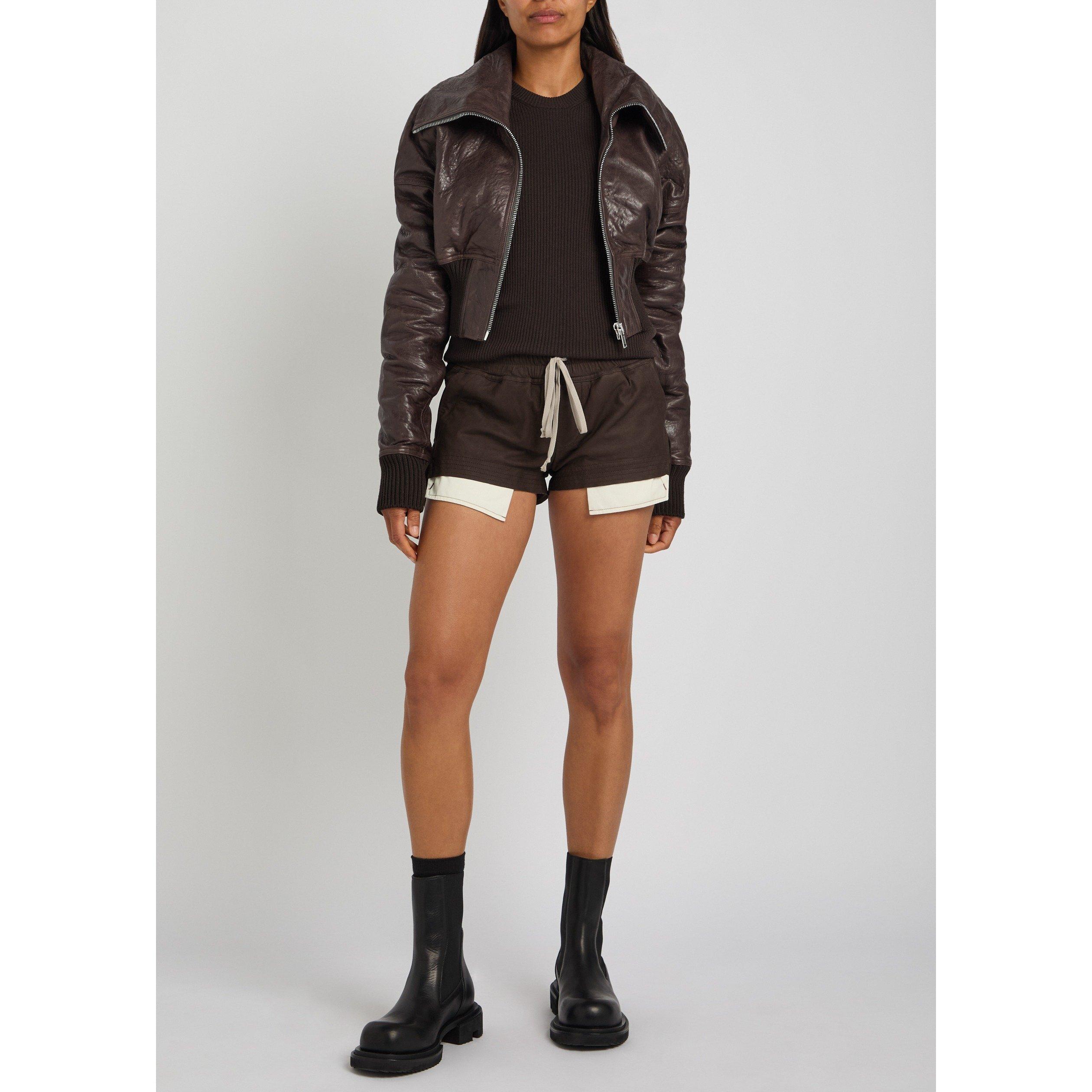 DARK BROWN - Rick Owens - Women's High-Waisted Slim-Fit Leather Shorts - 5
