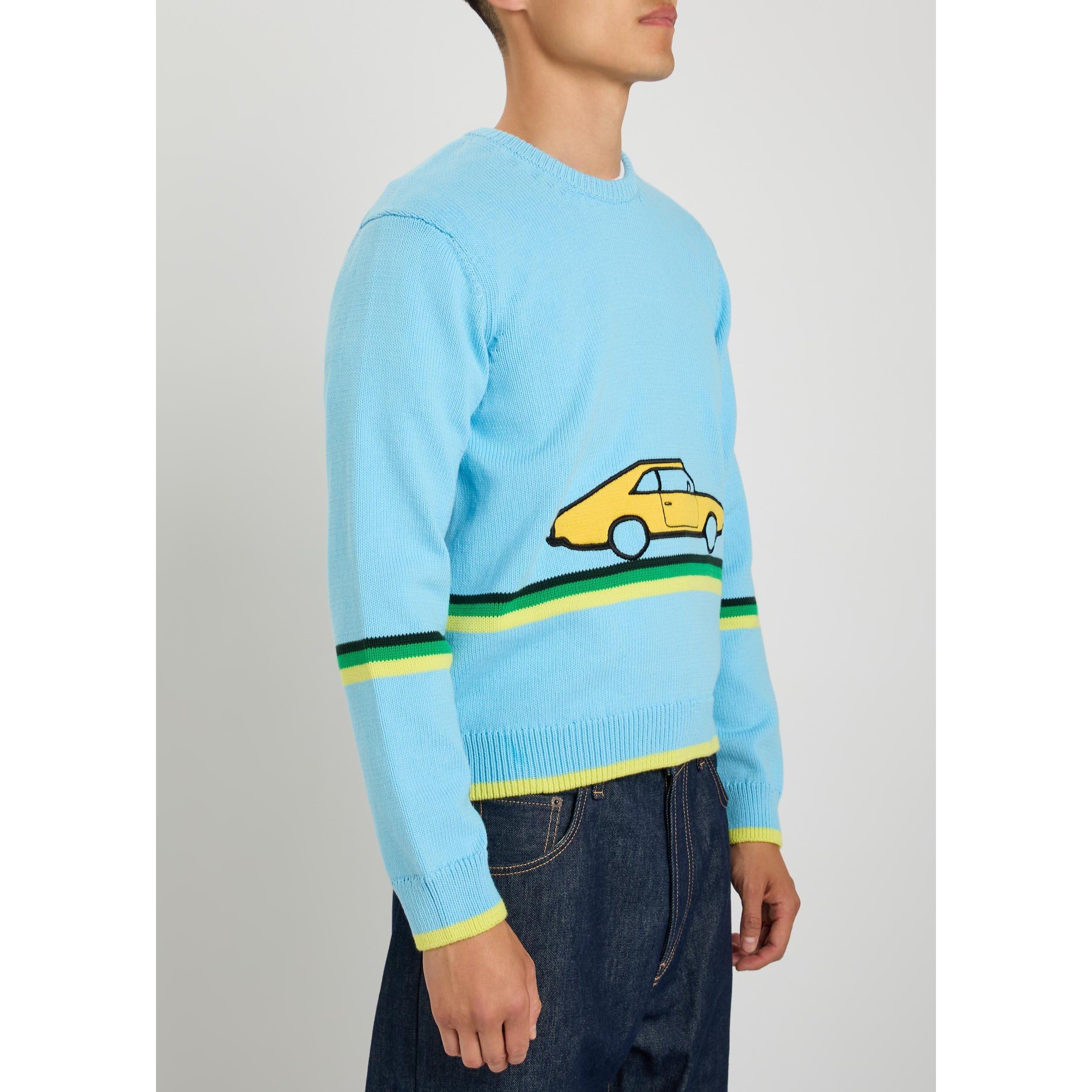 BLUE - JW Anderson - Men's Car Cotton Crew-Neck Jumper - 2