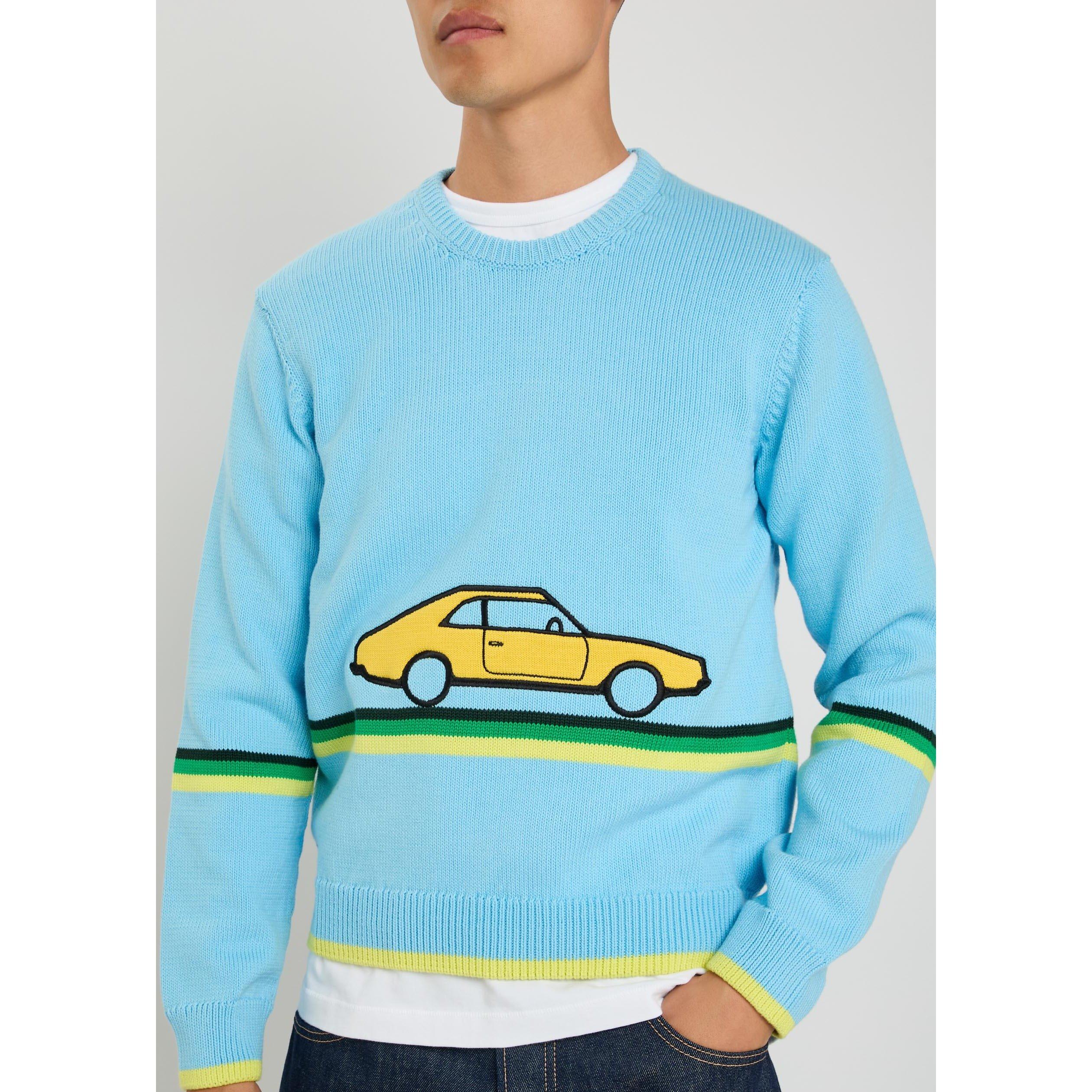 BLUE - JW Anderson - Men's Car Cotton Crew-Neck Jumper - 4