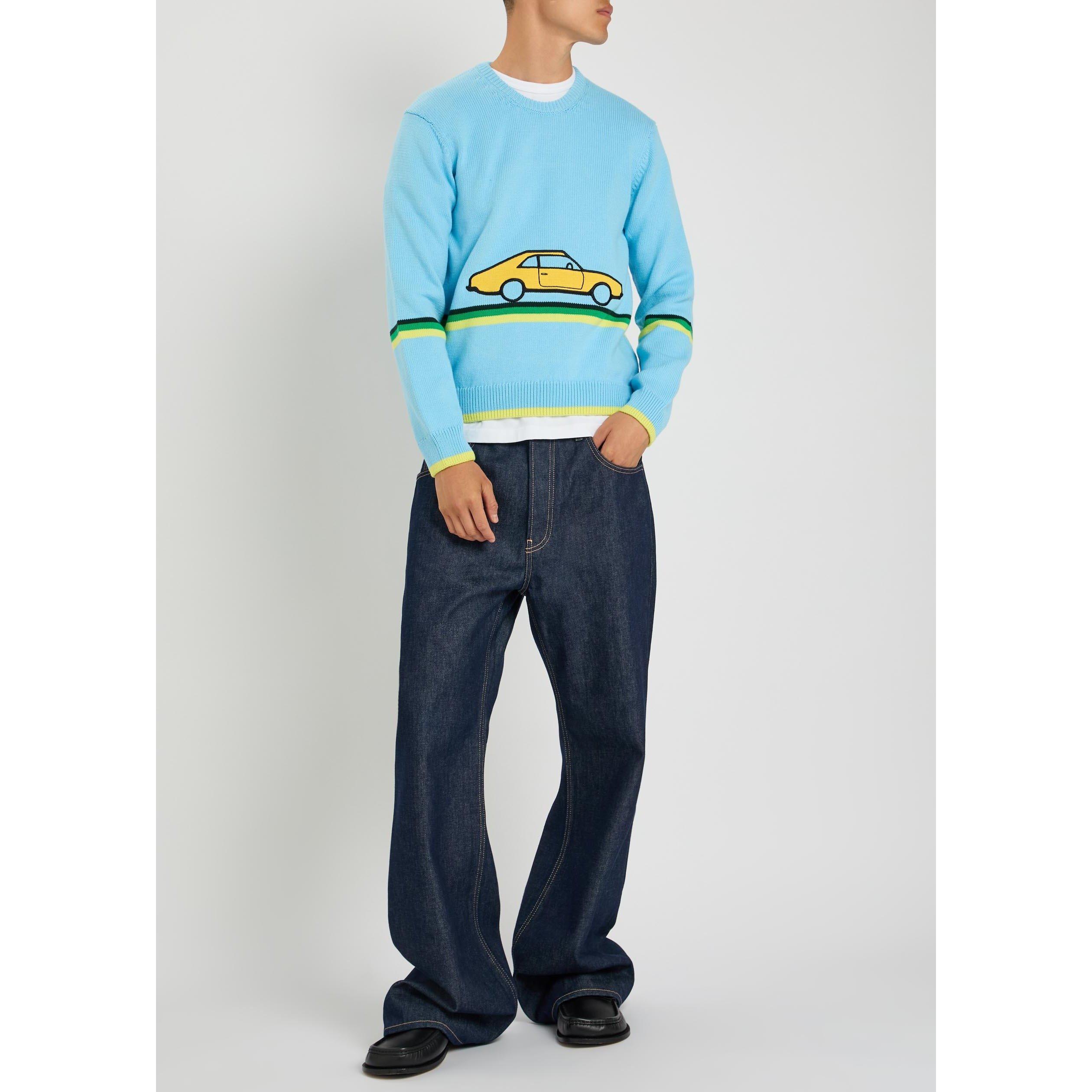BLUE - JW Anderson - Men's Car Cotton Crew-Neck Jumper - 5