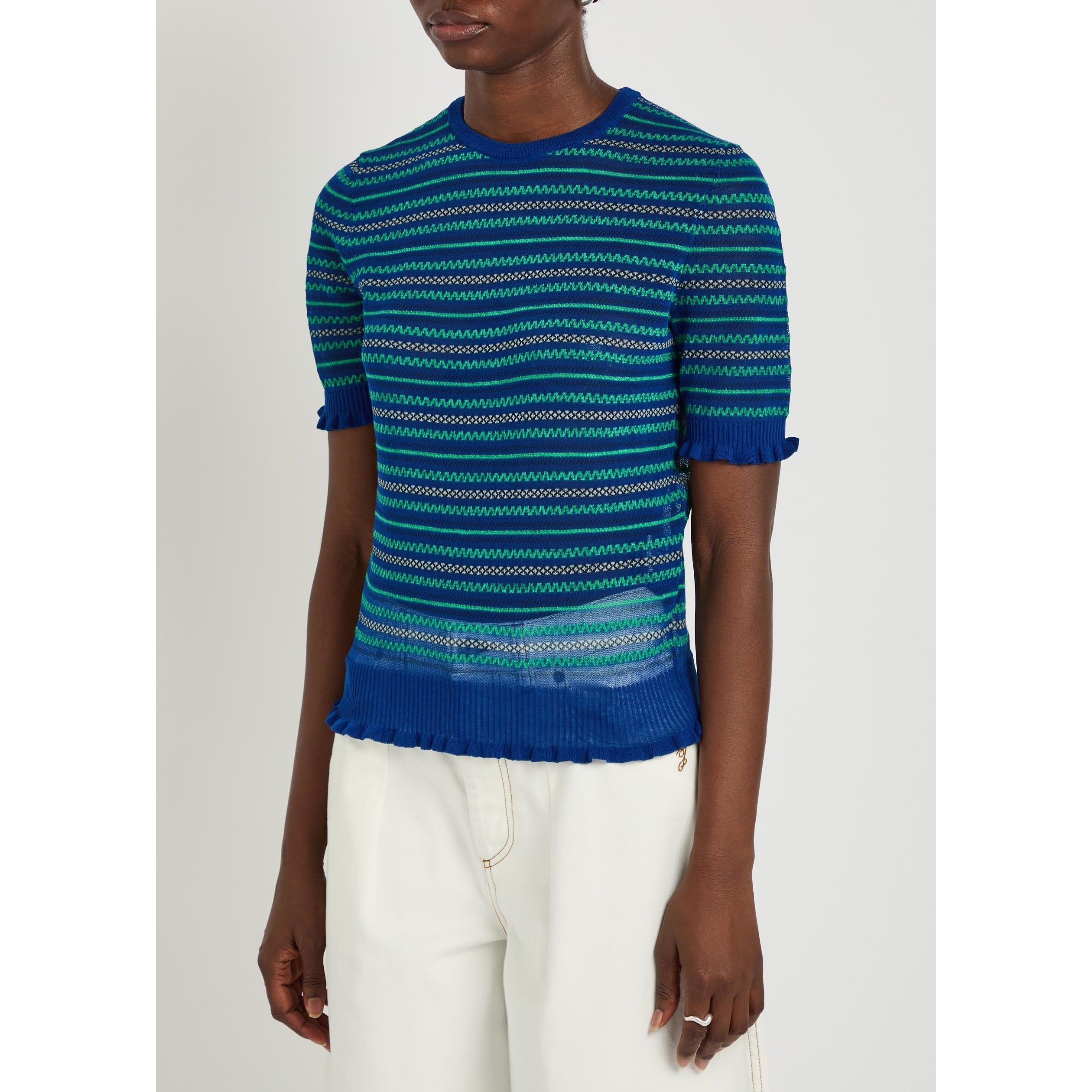 BLUE AND OTHER - JW Anderson - Women's Sheer Fair Isle Cotton Slim-Fit Knitted T-Shirt - 2