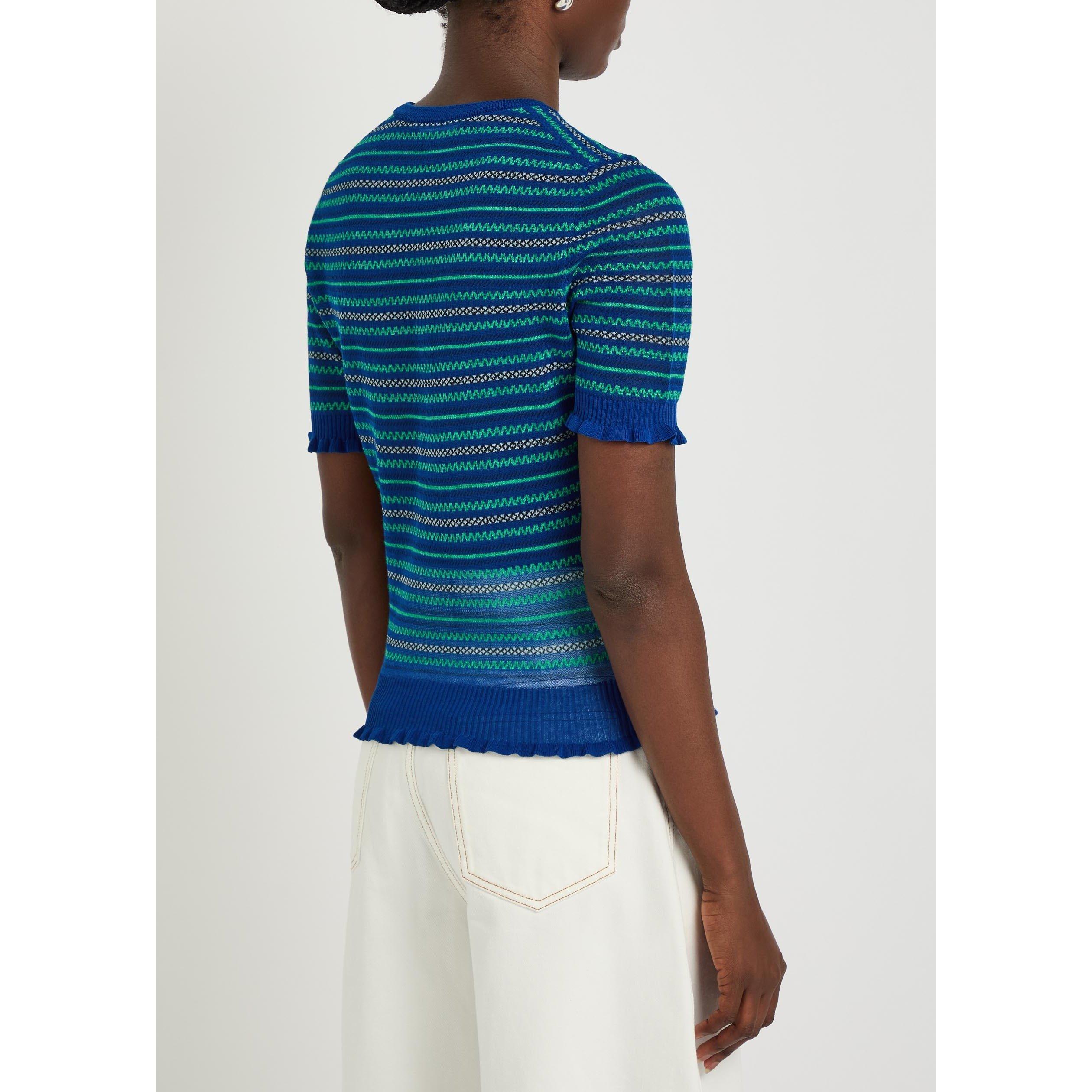 BLUE AND OTHER - JW Anderson - Women's Sheer Fair Isle Cotton Slim-Fit Knitted T-Shirt - 3