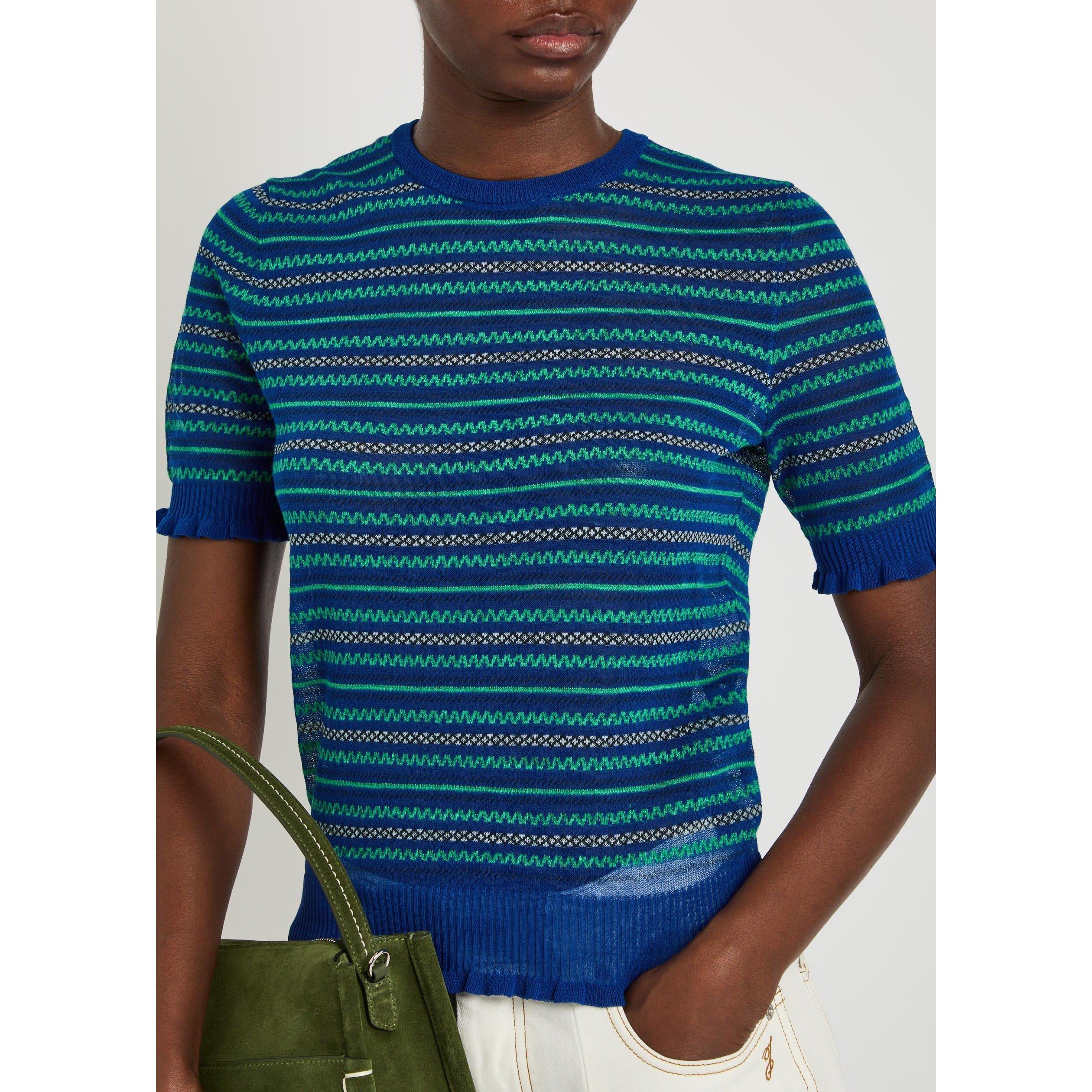 BLUE AND OTHER - JW Anderson - Women's Sheer Fair Isle Cotton Slim-Fit Knitted T-Shirt - 4