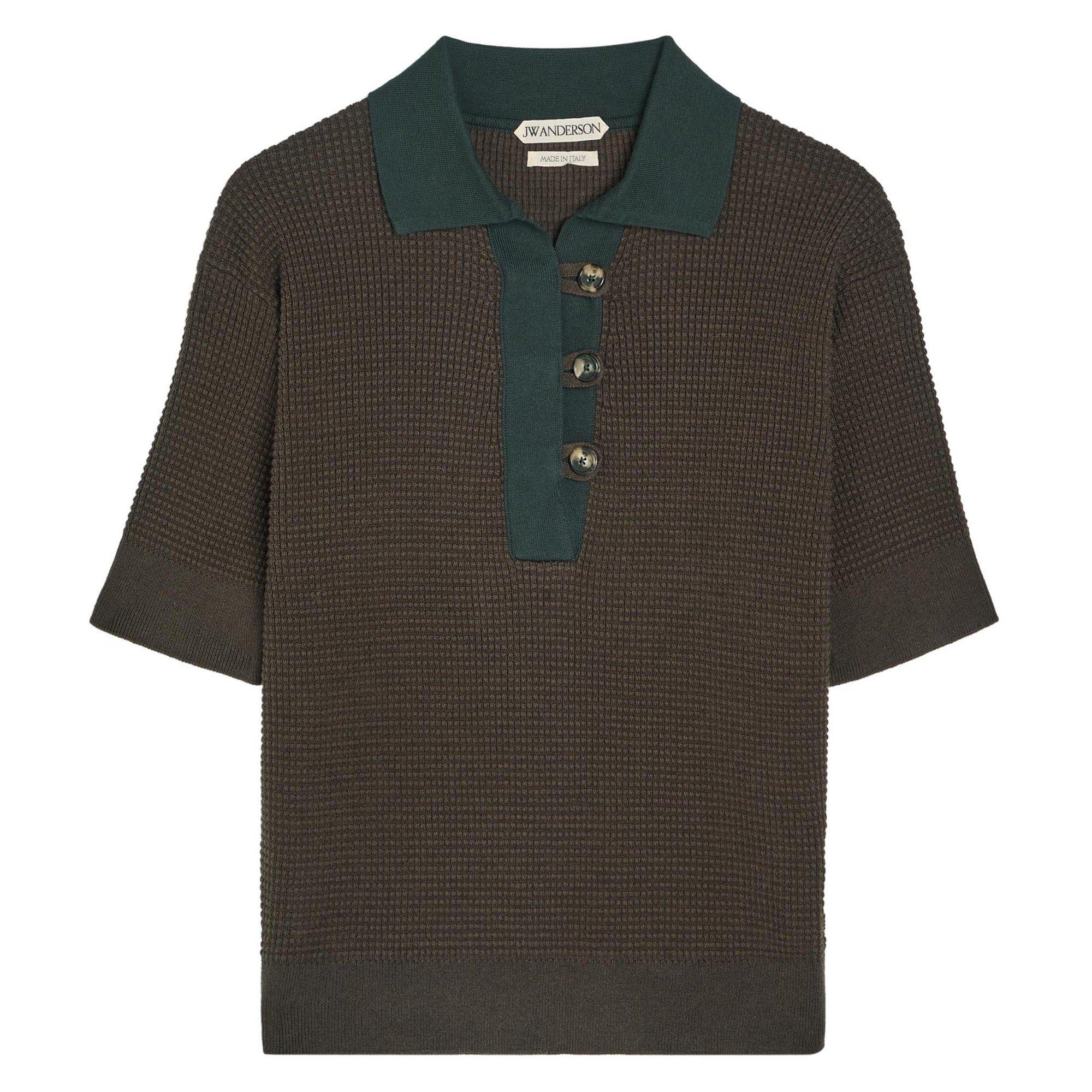 GREEN AND OTHER - JW Anderson - Women's Cotton Oversized-Fit Knitted Short-Sleeve Polo Shirt - 1