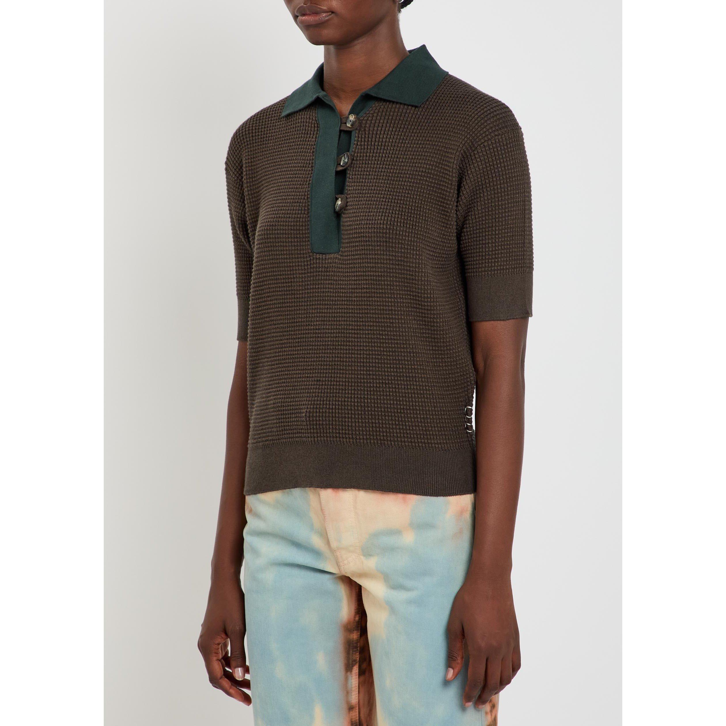 GREEN AND OTHER - JW Anderson - Women's Cotton Oversized-Fit Knitted Short-Sleeve Polo Shirt - 2