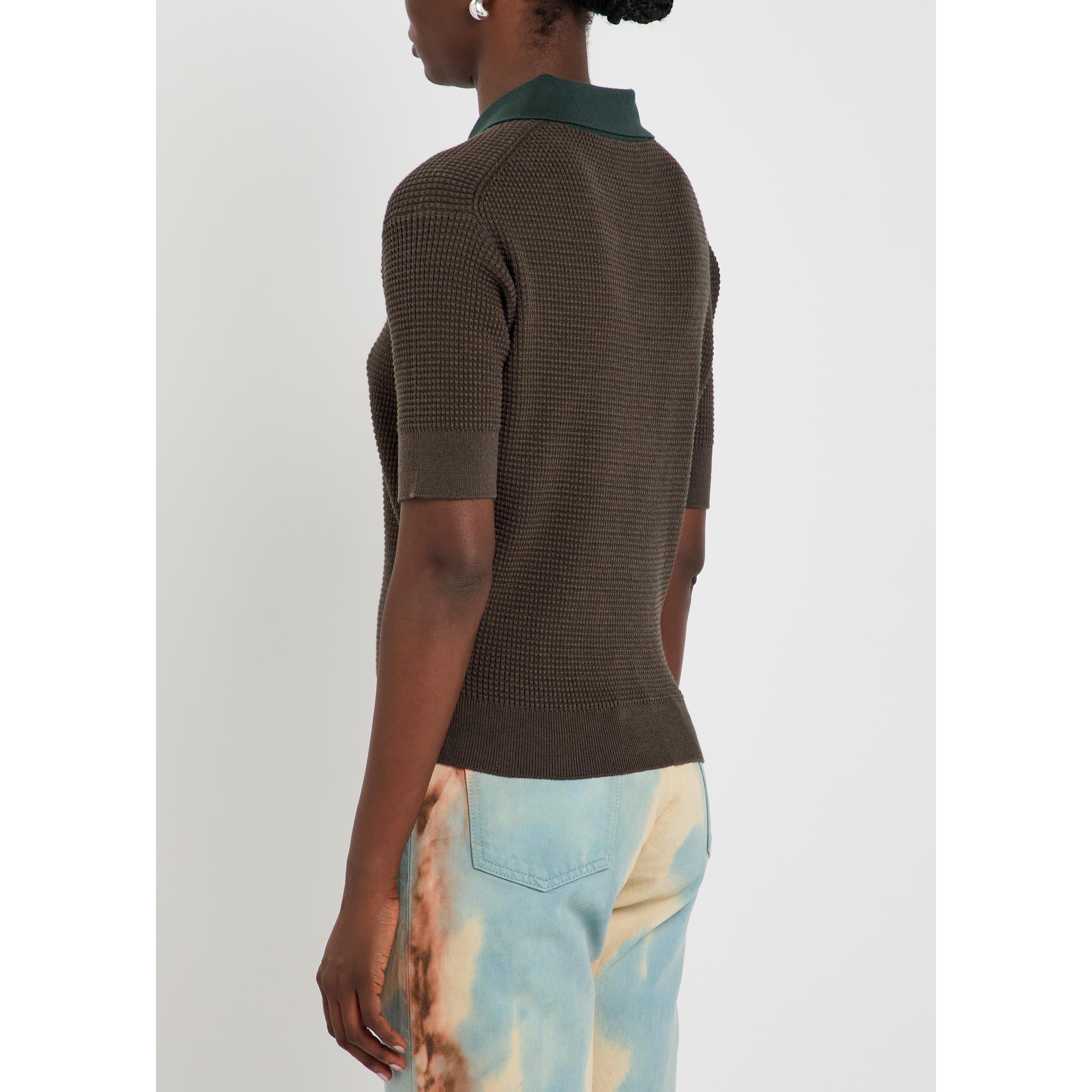 GREEN AND OTHER - JW Anderson - Women's Cotton Oversized-Fit Knitted Short-Sleeve Polo Shirt - 3
