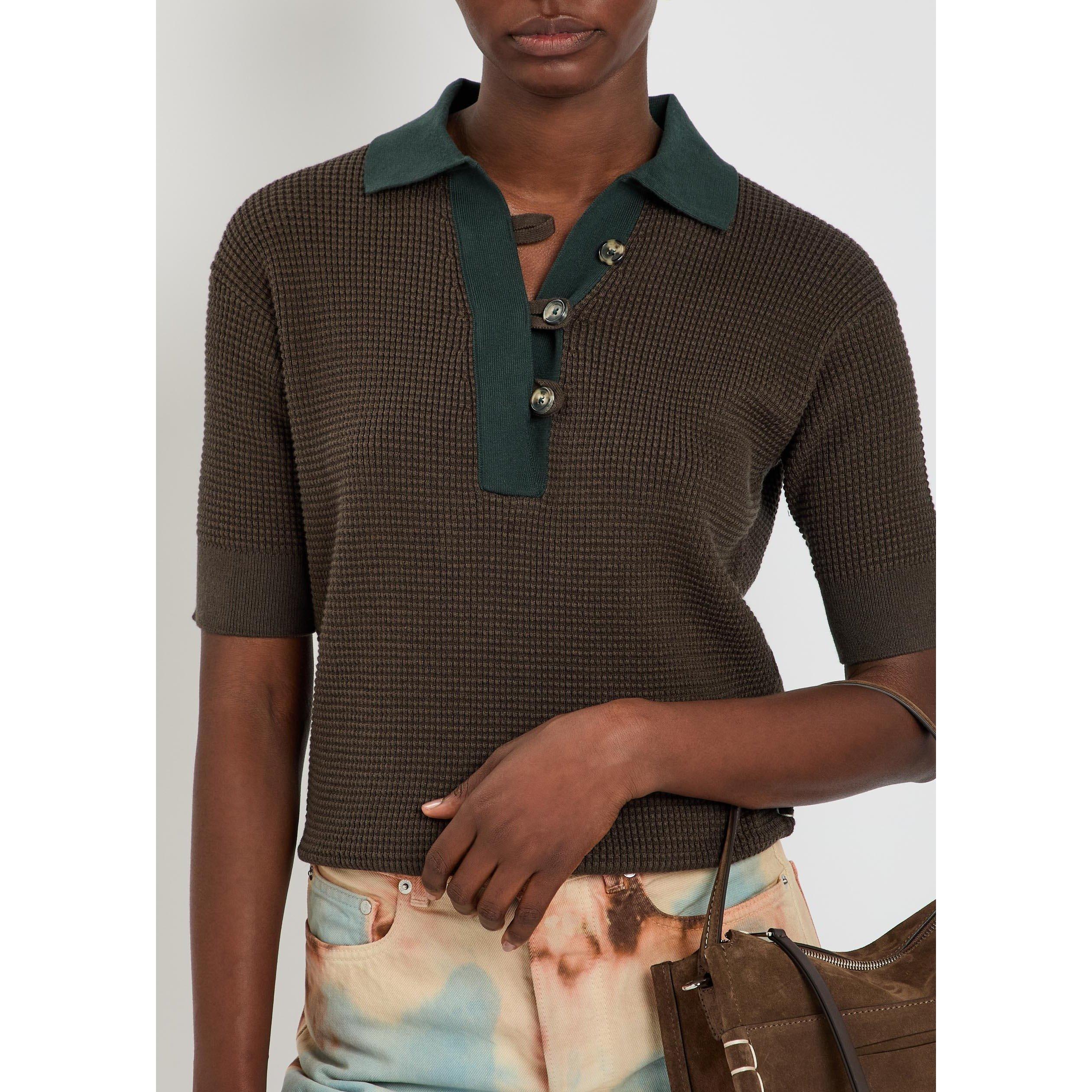 GREEN AND OTHER - JW Anderson - Women's Cotton Oversized-Fit Knitted Short-Sleeve Polo Shirt - 4