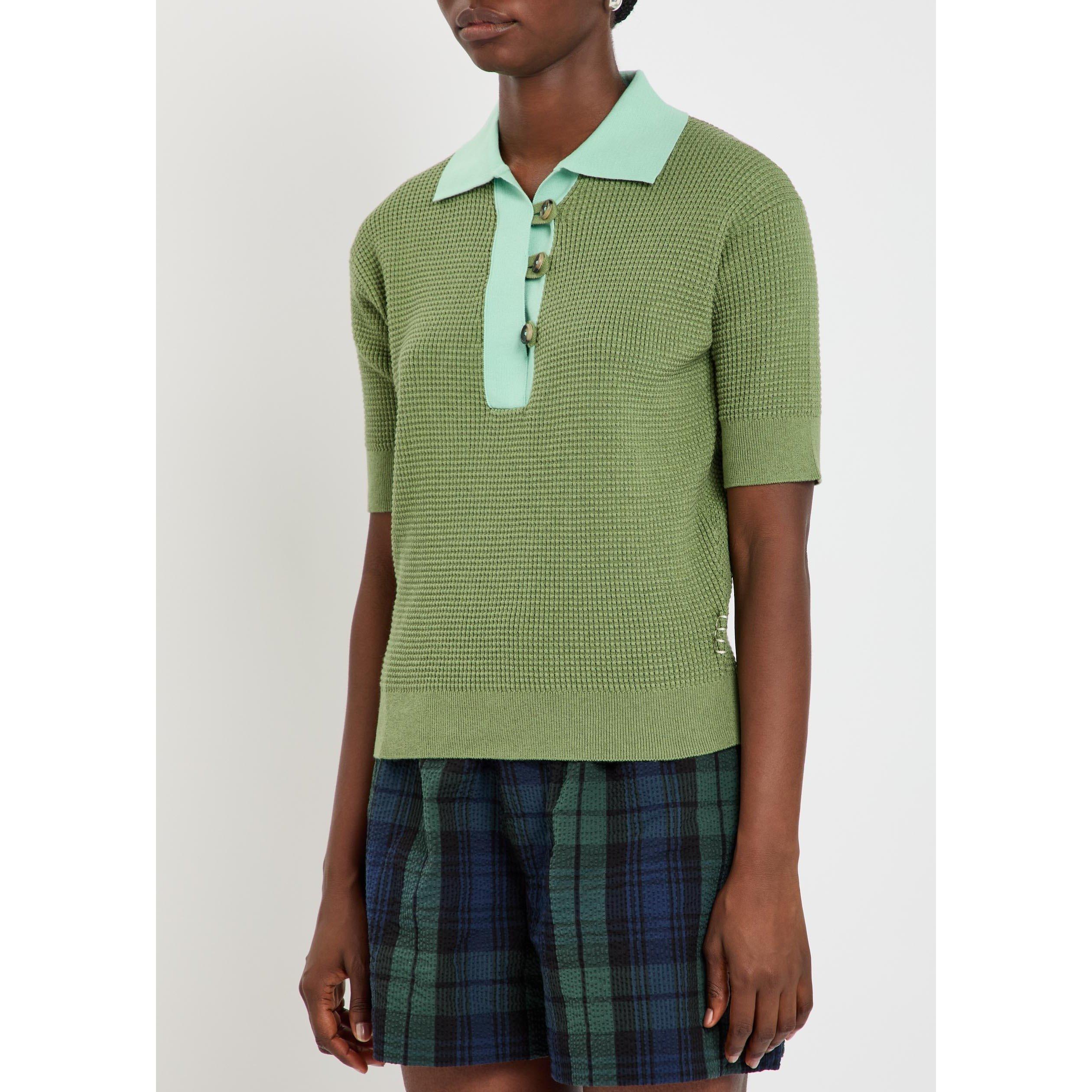 GREEN AND OTHER - JW Anderson - Women's Short-Sleeve Cotton Oversized-Fit Polo Shirt - 2