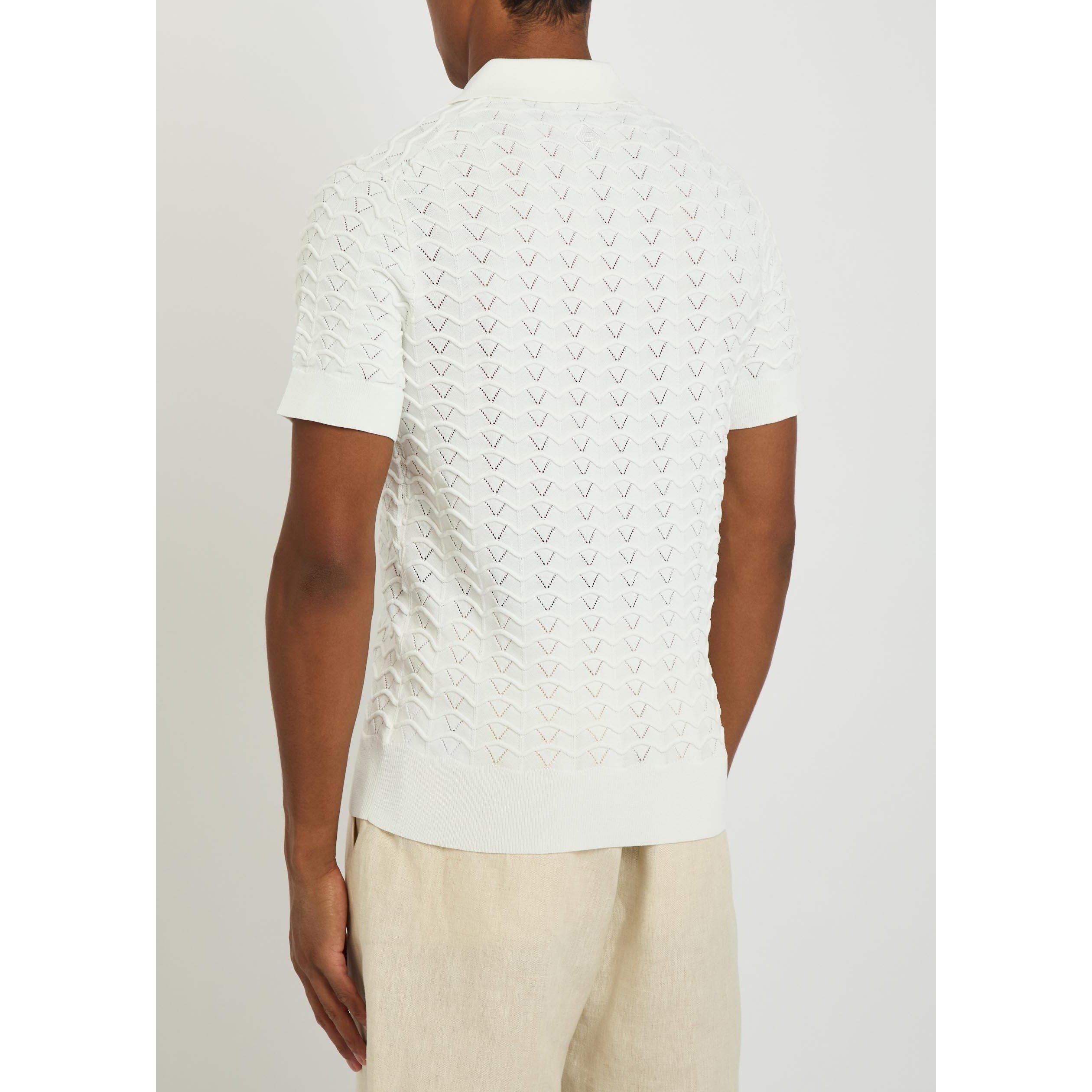 WHITE - Che - Men's Ripple Viscose Short-Sleeve Slim-Fit Polo Shirt - 3