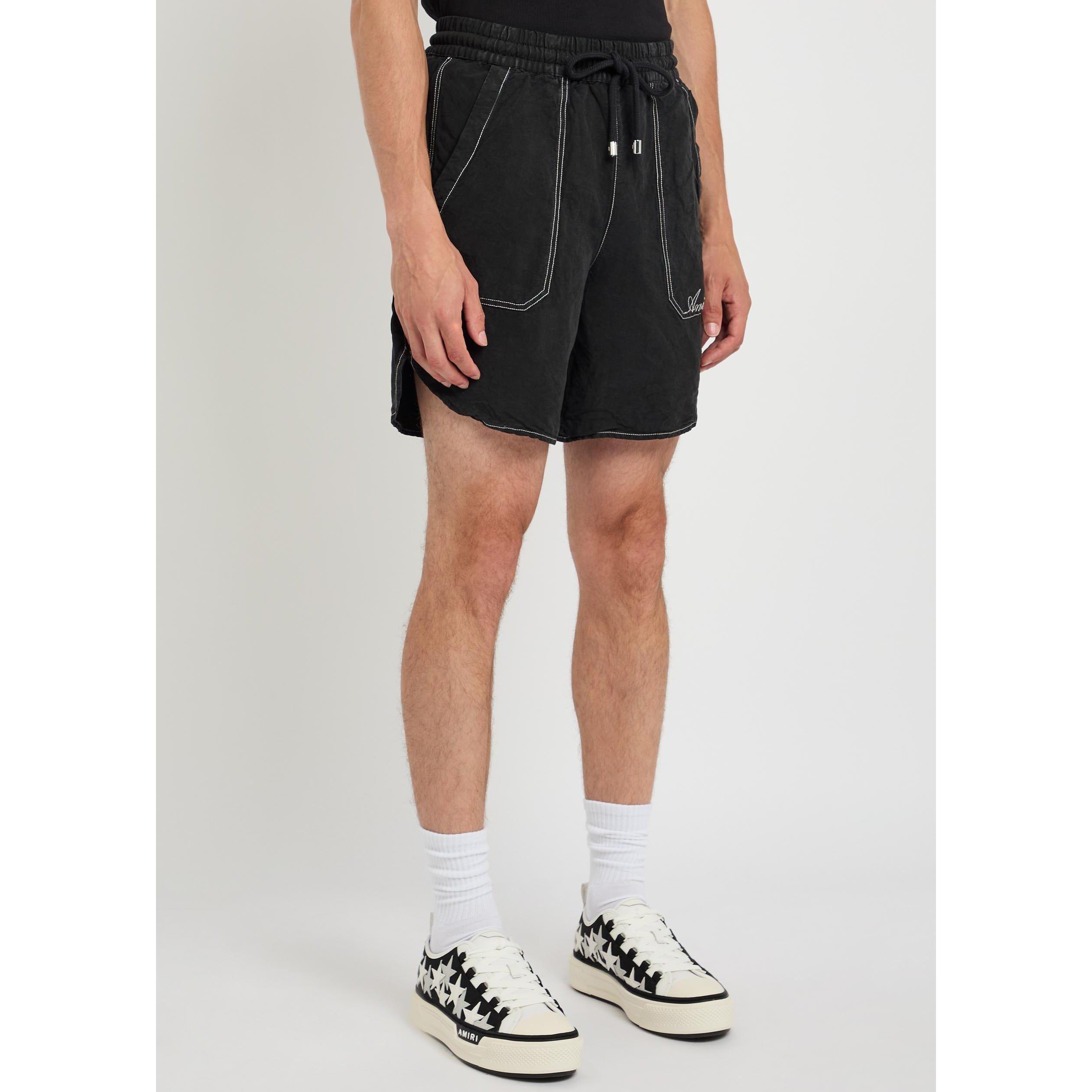 BLACK - Amiri - AMIRI SCRIPT LINEN SHORTS - 2