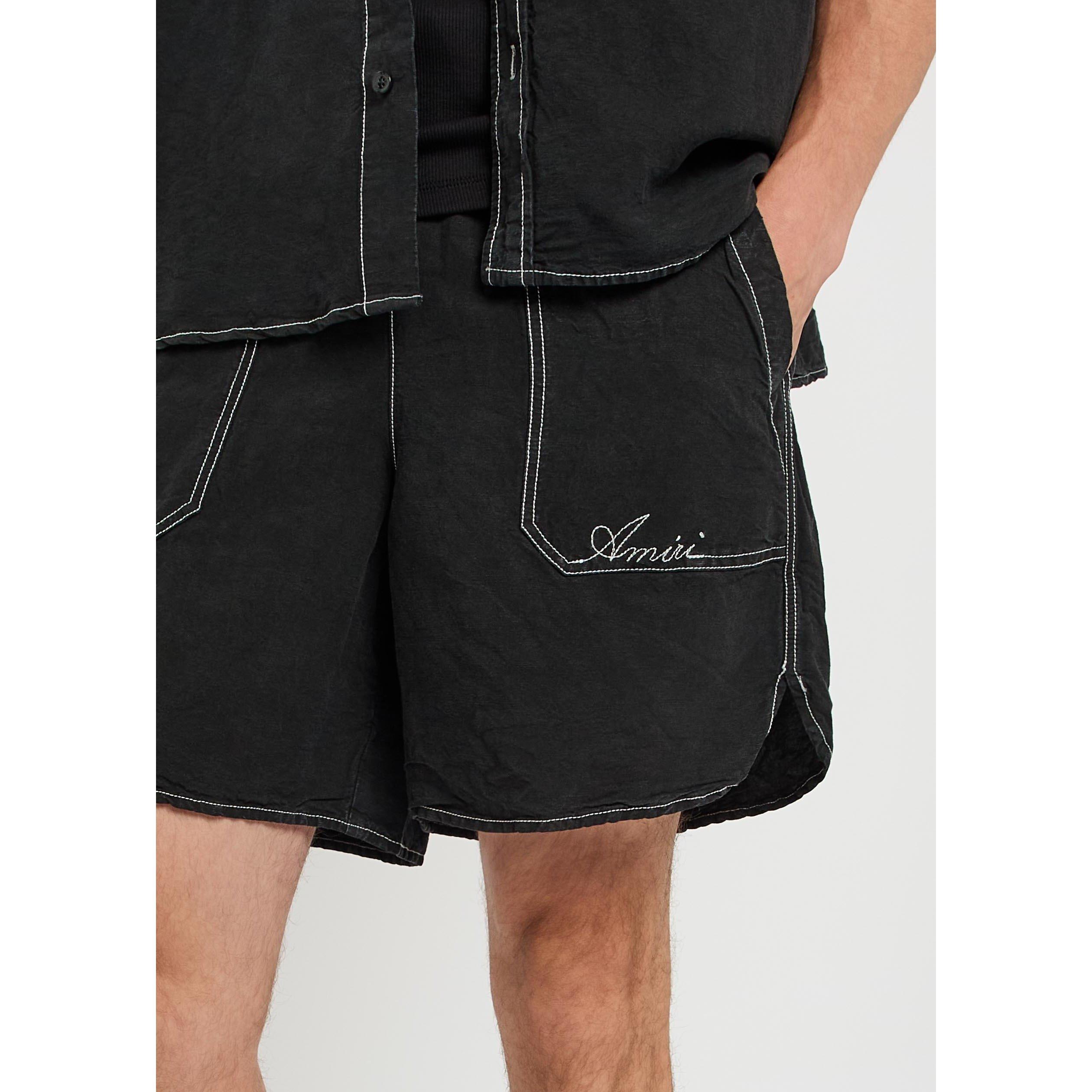 BLACK - Amiri - AMIRI SCRIPT LINEN SHORTS - 4