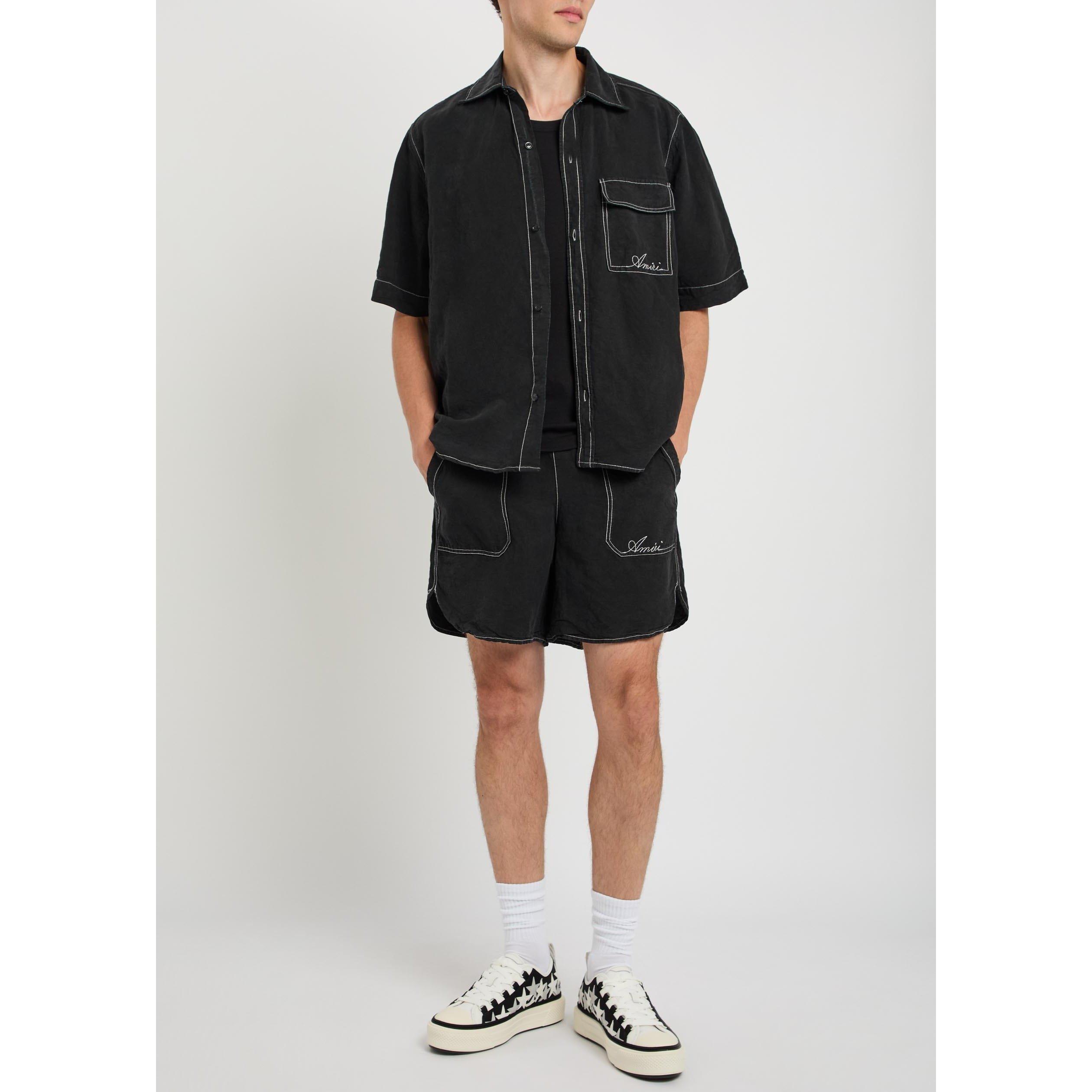 BLACK - Amiri - AMIRI SCRIPT LINEN SHORTS - 5