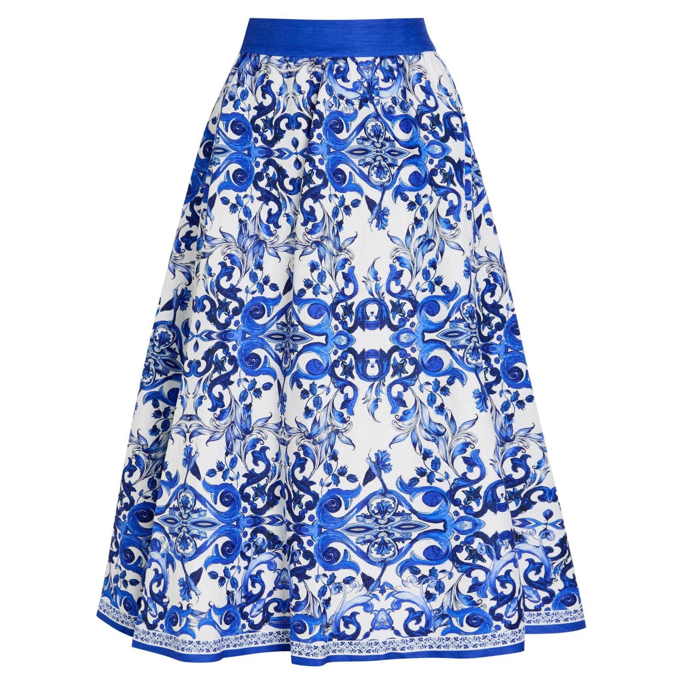 BLUE AND WHITE - Alice And Olivia - LS Earla HW Flare Midi Skirt