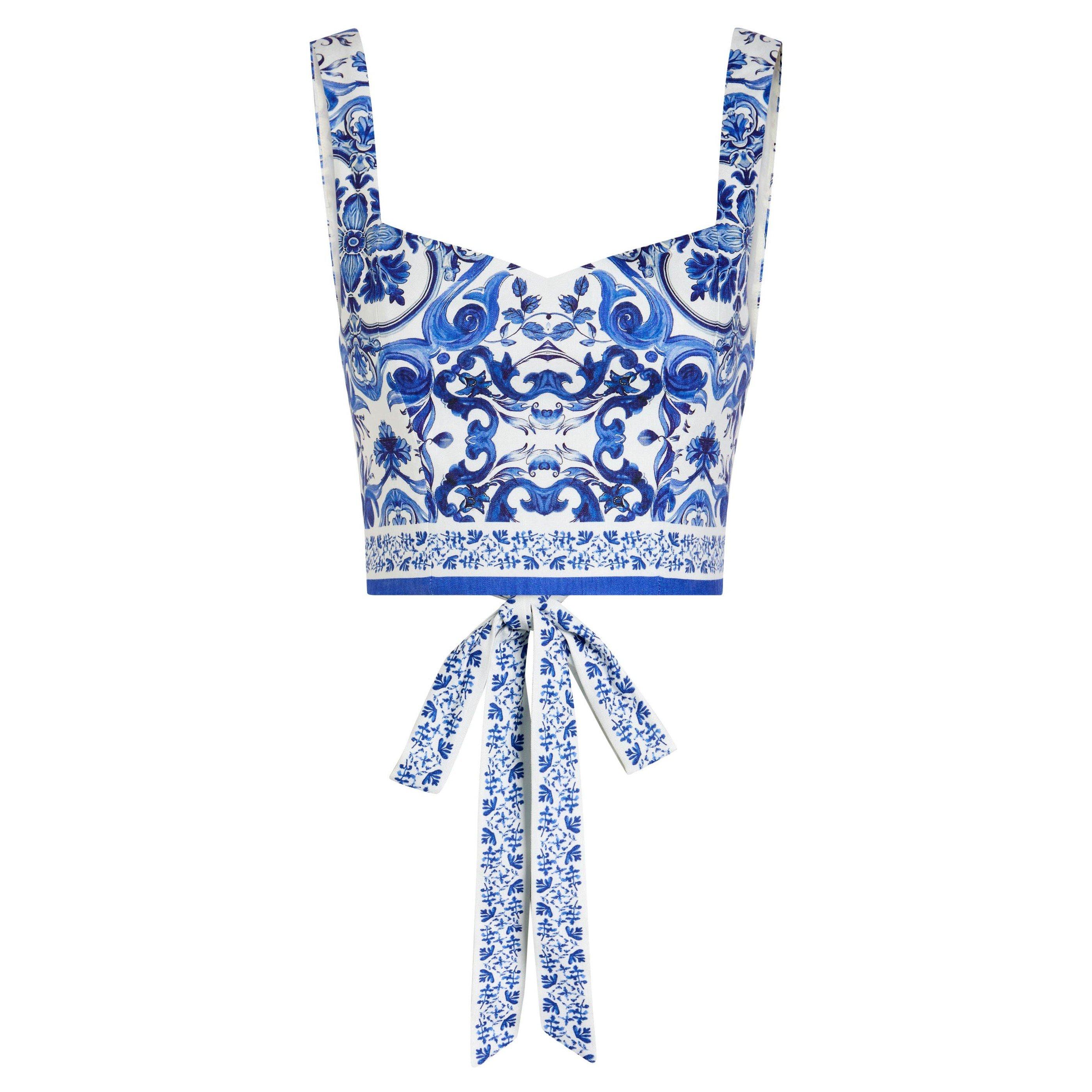 BLUE AND WHITE - Alice And Olivia - T Miriam Sweetheart Crop Top
