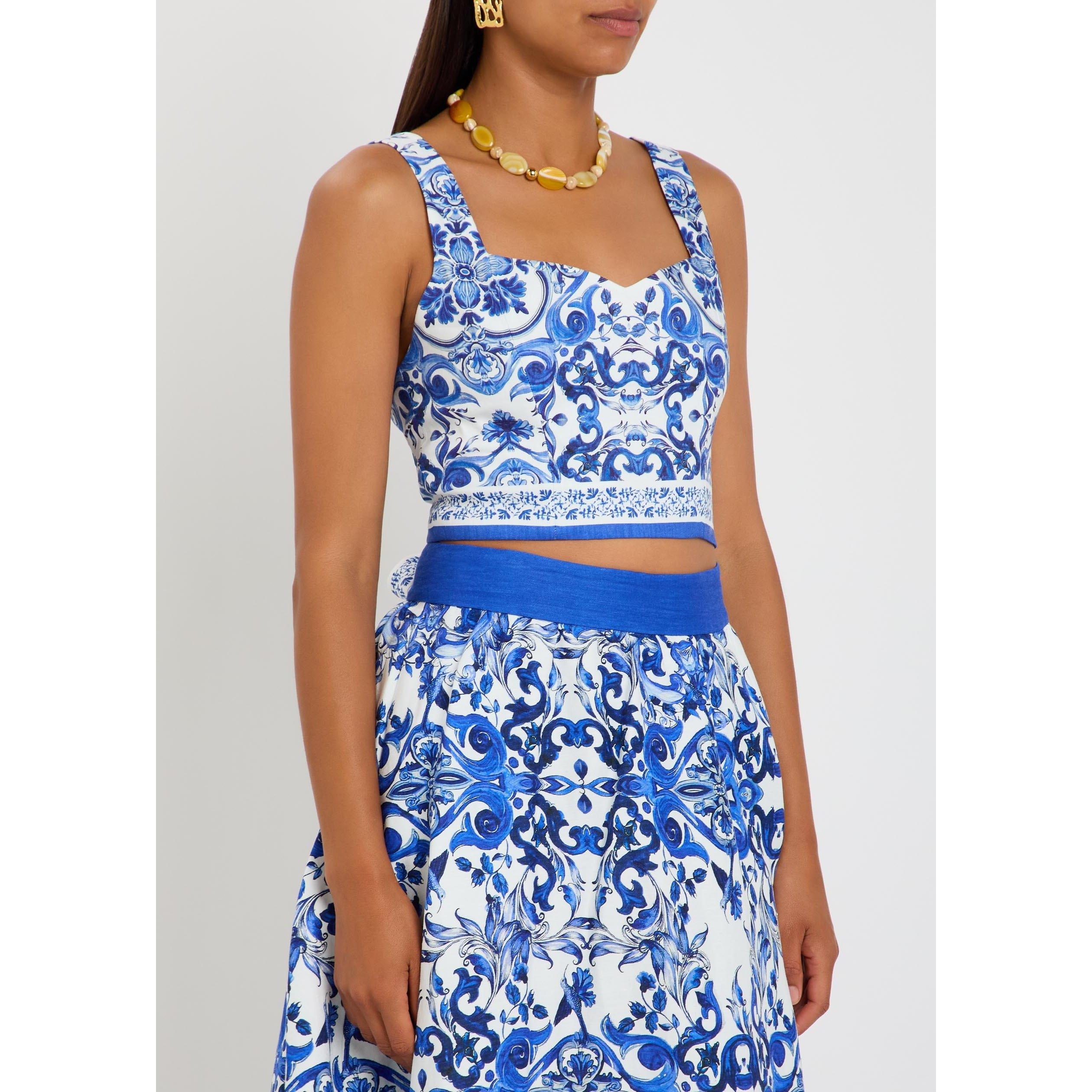 BLUE AND WHITE - Alice And Olivia - T Miriam Sweetheart Crop Top - 2