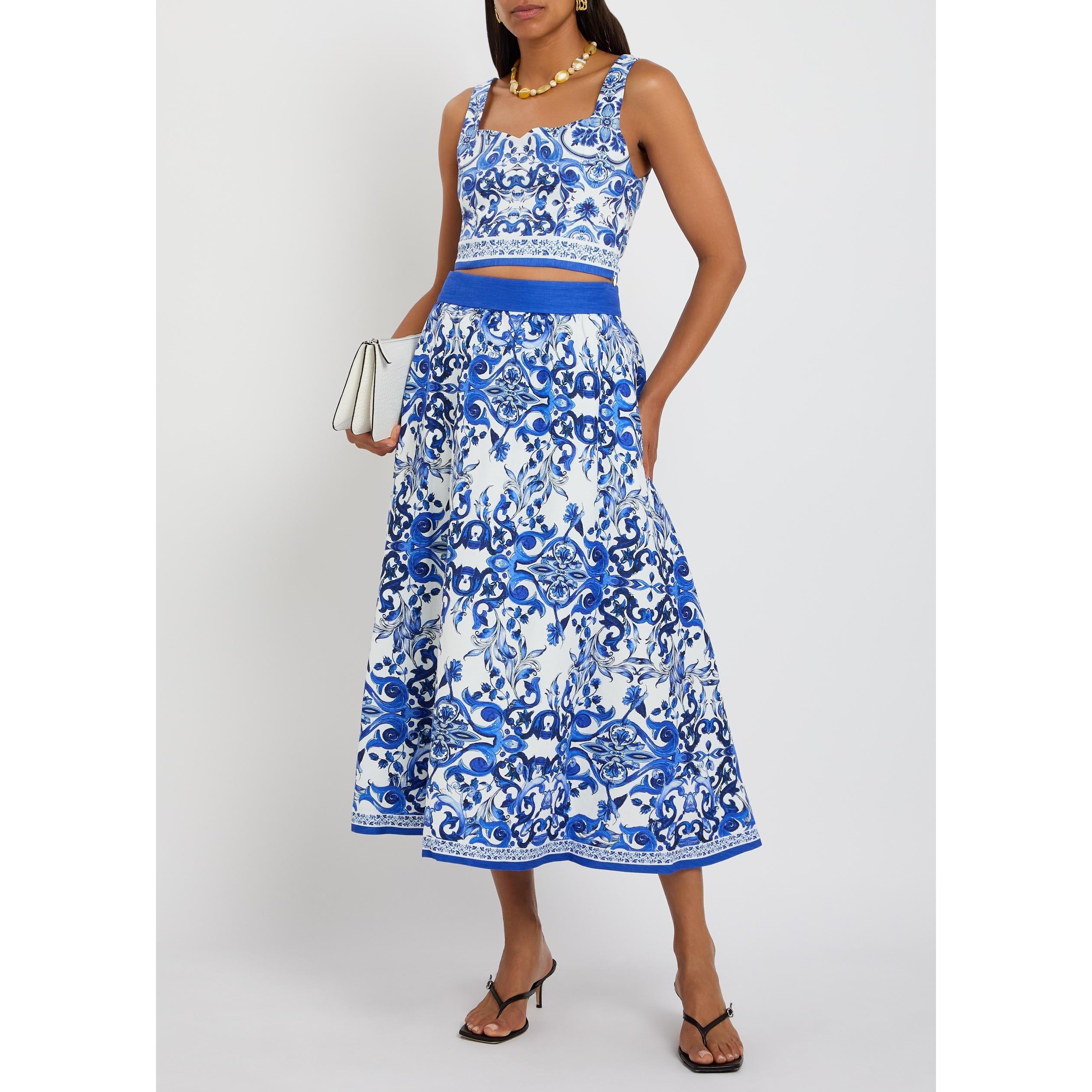 BLUE AND WHITE - Alice And Olivia - T Miriam Sweetheart Crop Top - 5