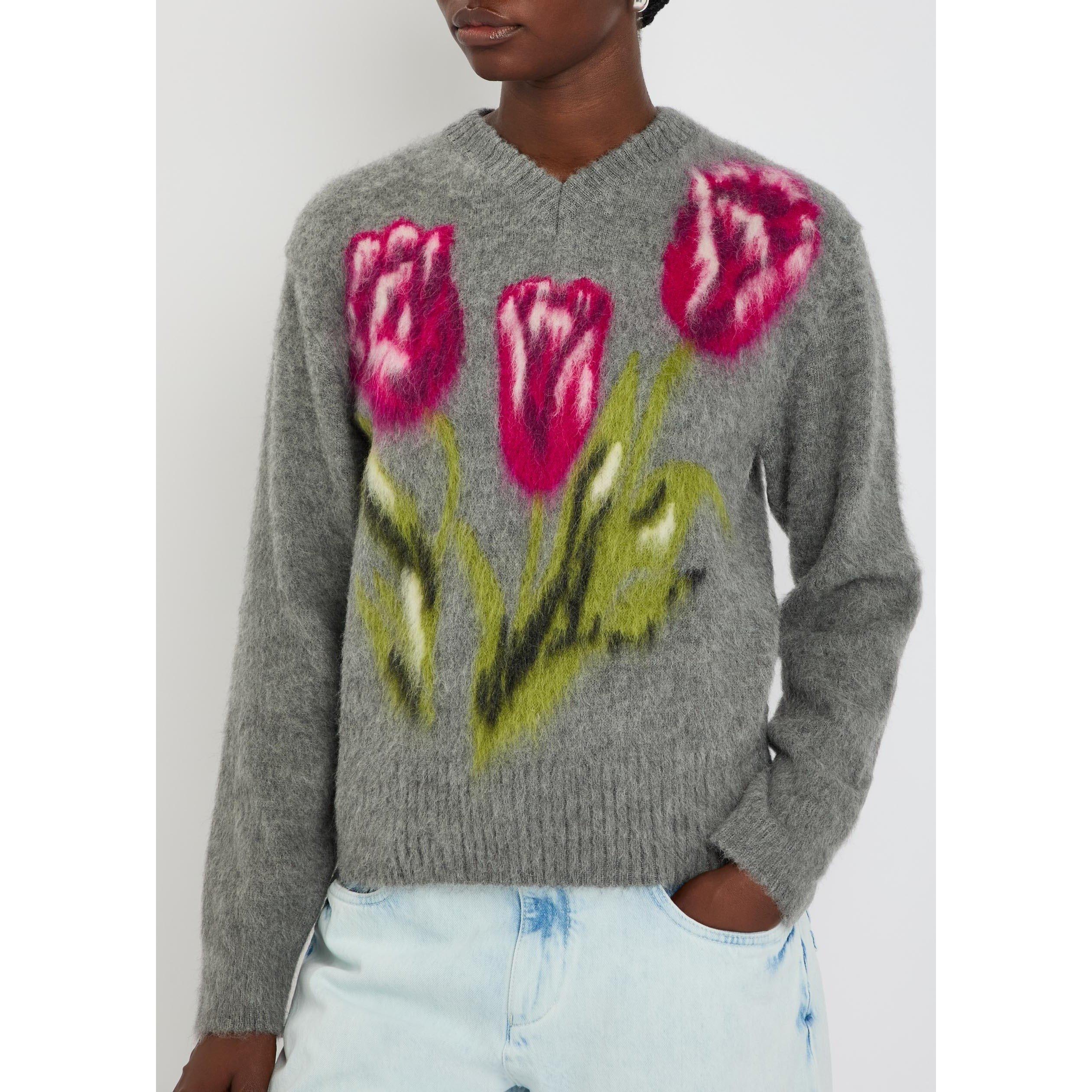 GREY AND OTHER - Maison Margiela - BRUSHED ALPACA V-NECK - 4