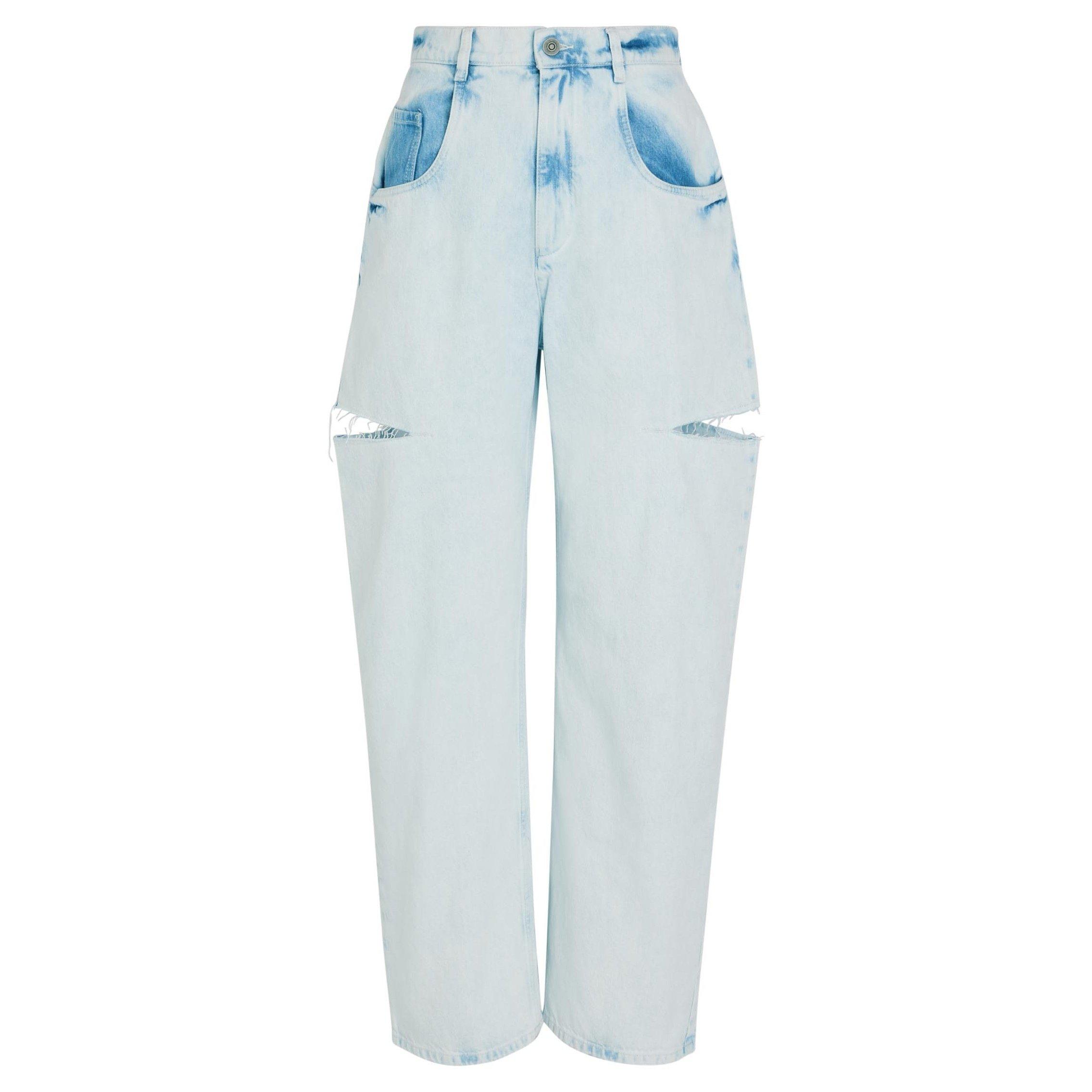 LIGHT BLUE - Maison Margiela - Women's Cutout High-Rise Wide-Leg Cotton Jeans - 1
