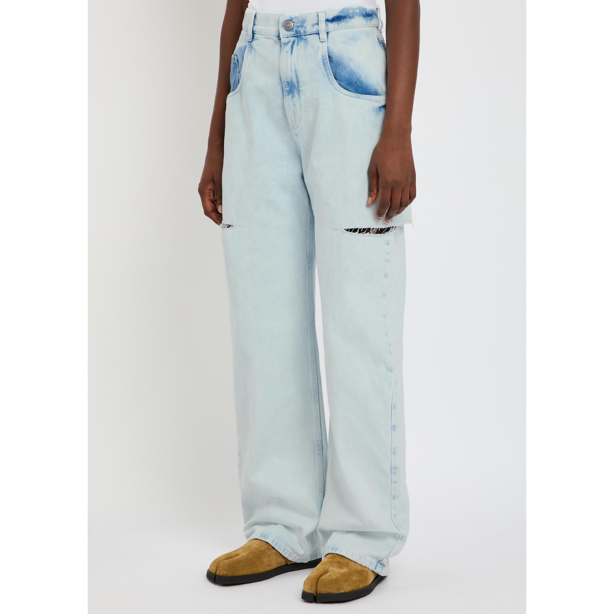 LIGHT BLUE - Maison Margiela - Women's Cutout High-Rise Wide-Leg Cotton Jeans - 2