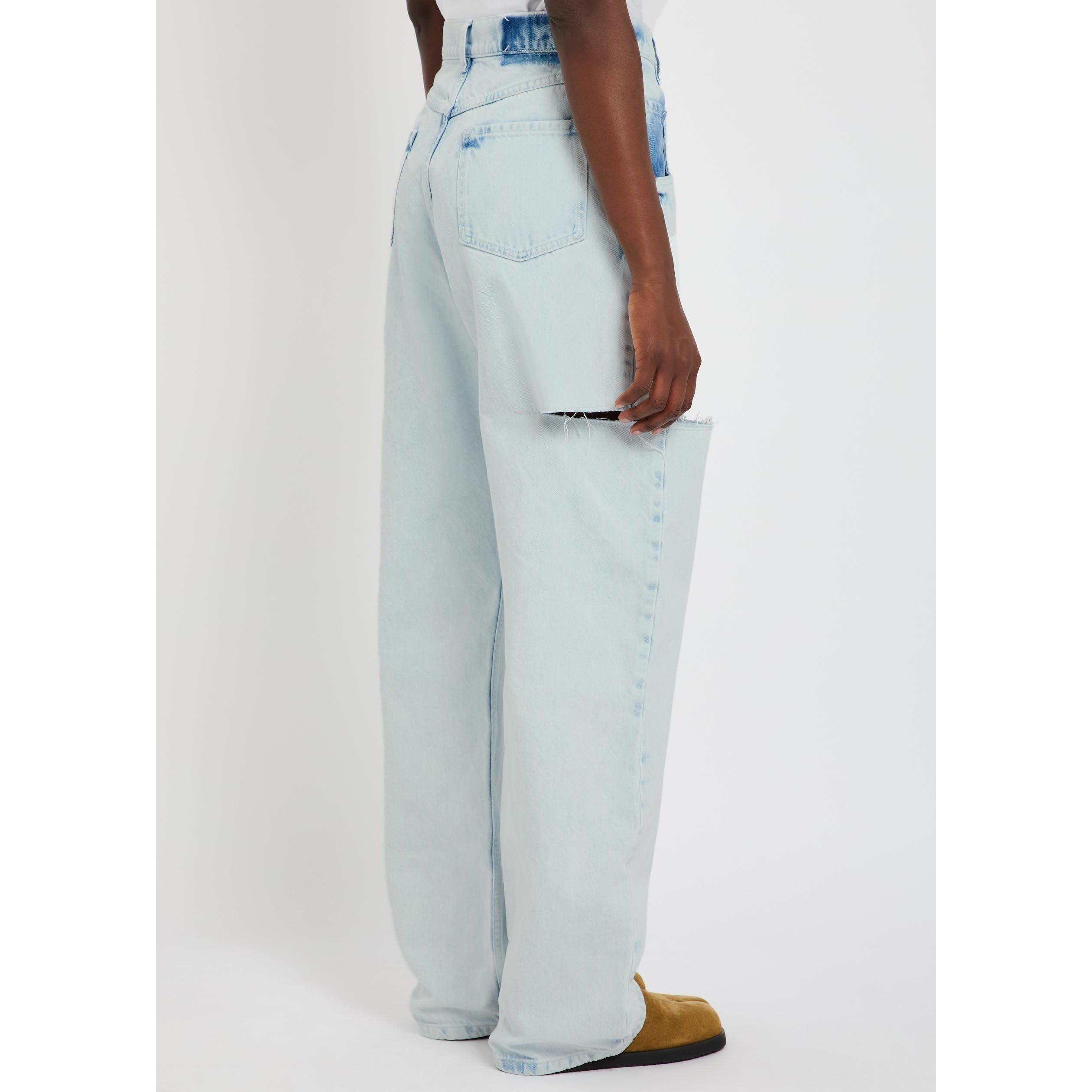 LIGHT BLUE - Maison Margiela - Women's Cutout High-Rise Wide-Leg Cotton Jeans - 3