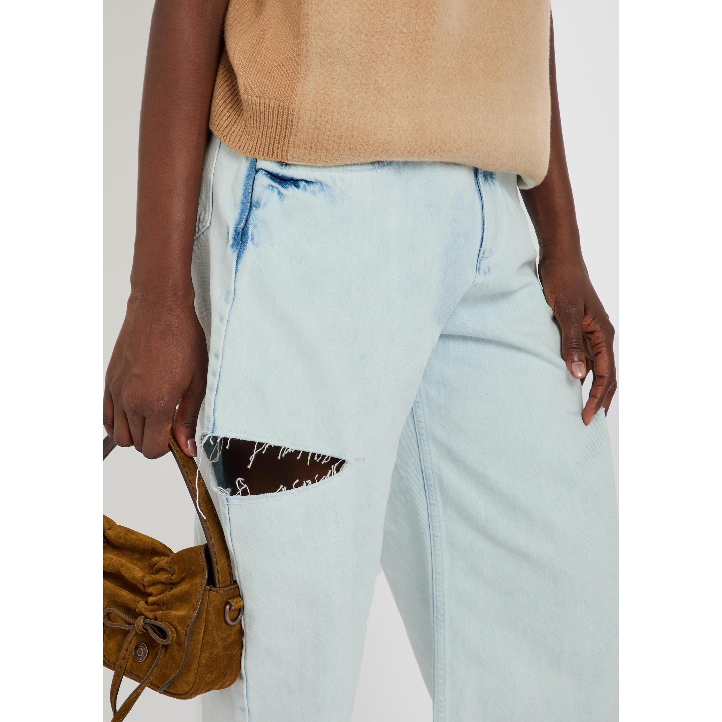 LIGHT BLUE - Maison Margiela - Women's Cutout High-Rise Wide-Leg Cotton Jeans - 4