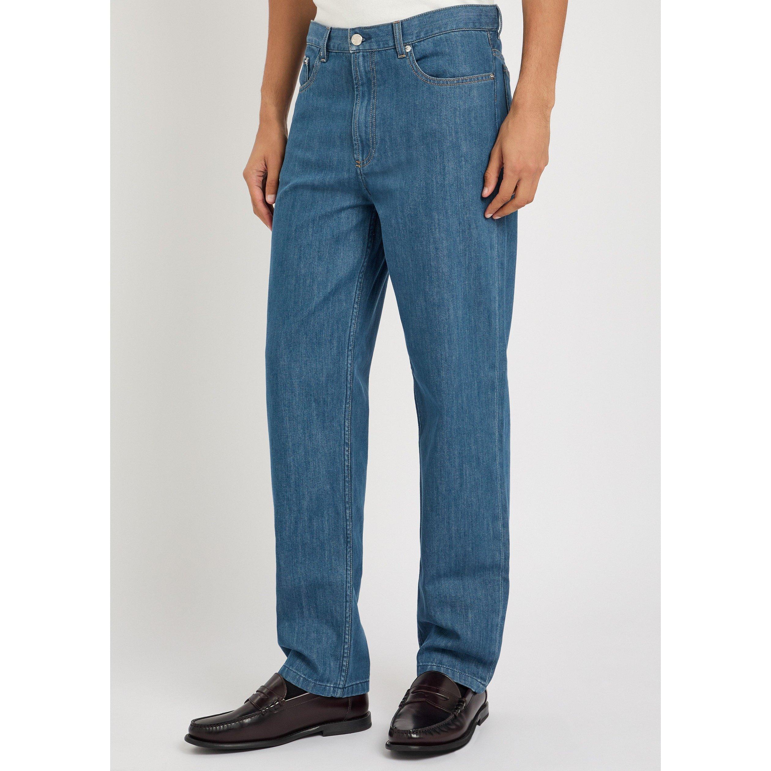 BLUE - APC - Men's Cotton High-Rise Wide-Leg Jeans - 2