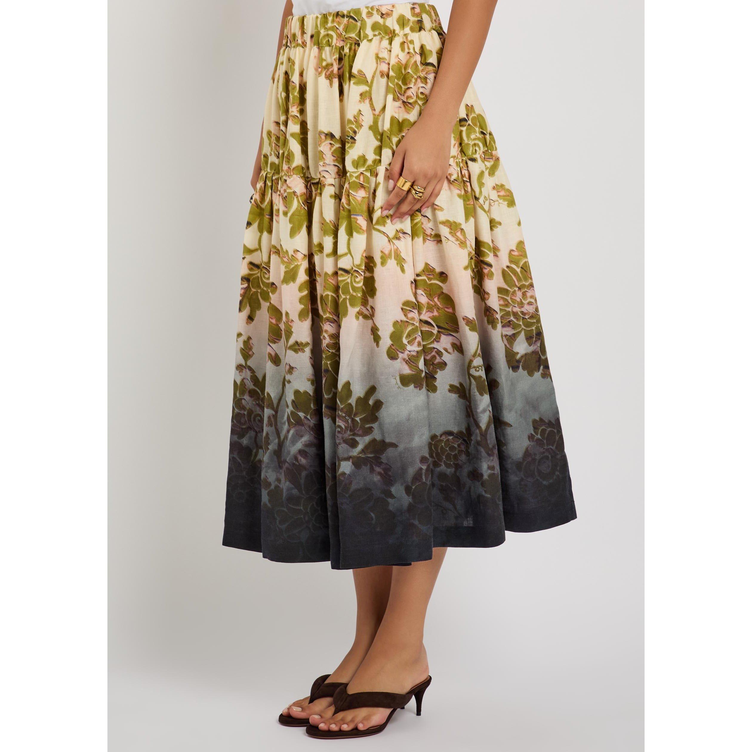 BLACK AND OTHER - La DoubleJ - Women's Gala Floral Linen Midi Skirt - 2
