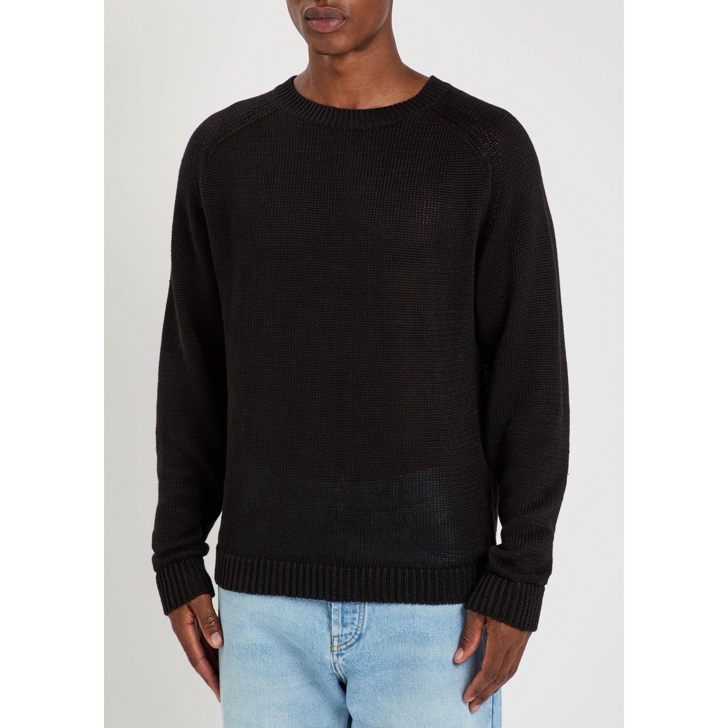 BLACK - Studio Nicholson - Men's Linen Crew-Neck Jumper - 2