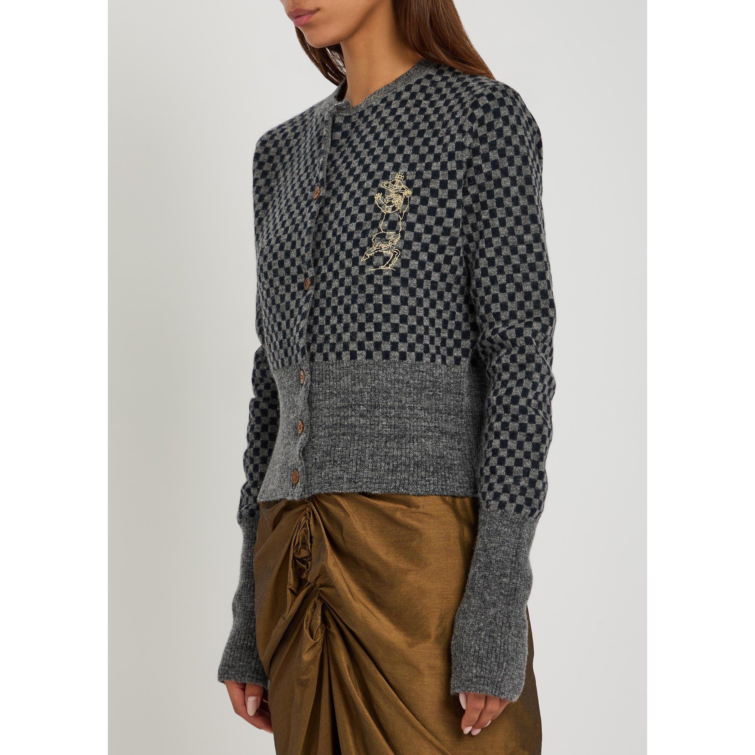 GREY - Vivienne Westwood - Women's Checkmate Slim-Fit Cardigan - 2