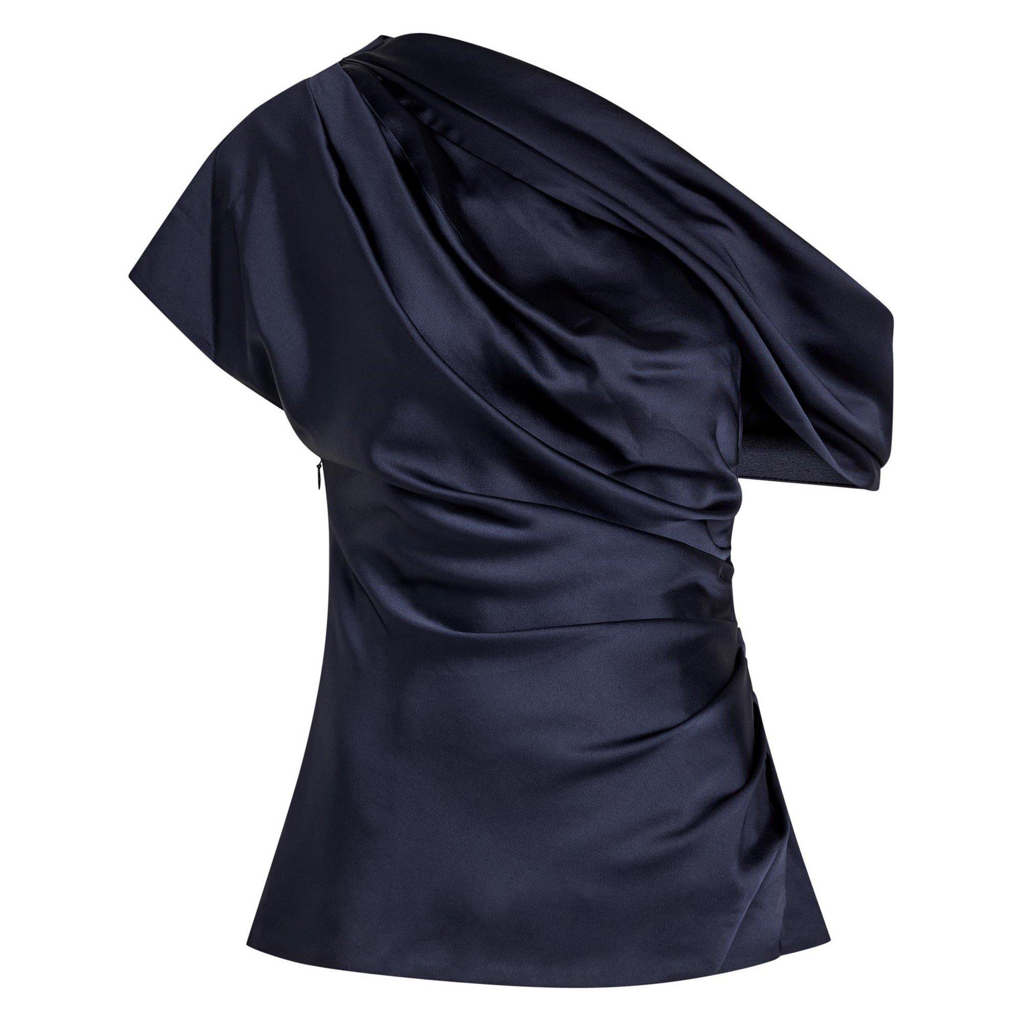 NAVY - Jonathan Simkhai - Women's Phoebe Satin Draped Slim-Fit Off-Shoulder Top - 1