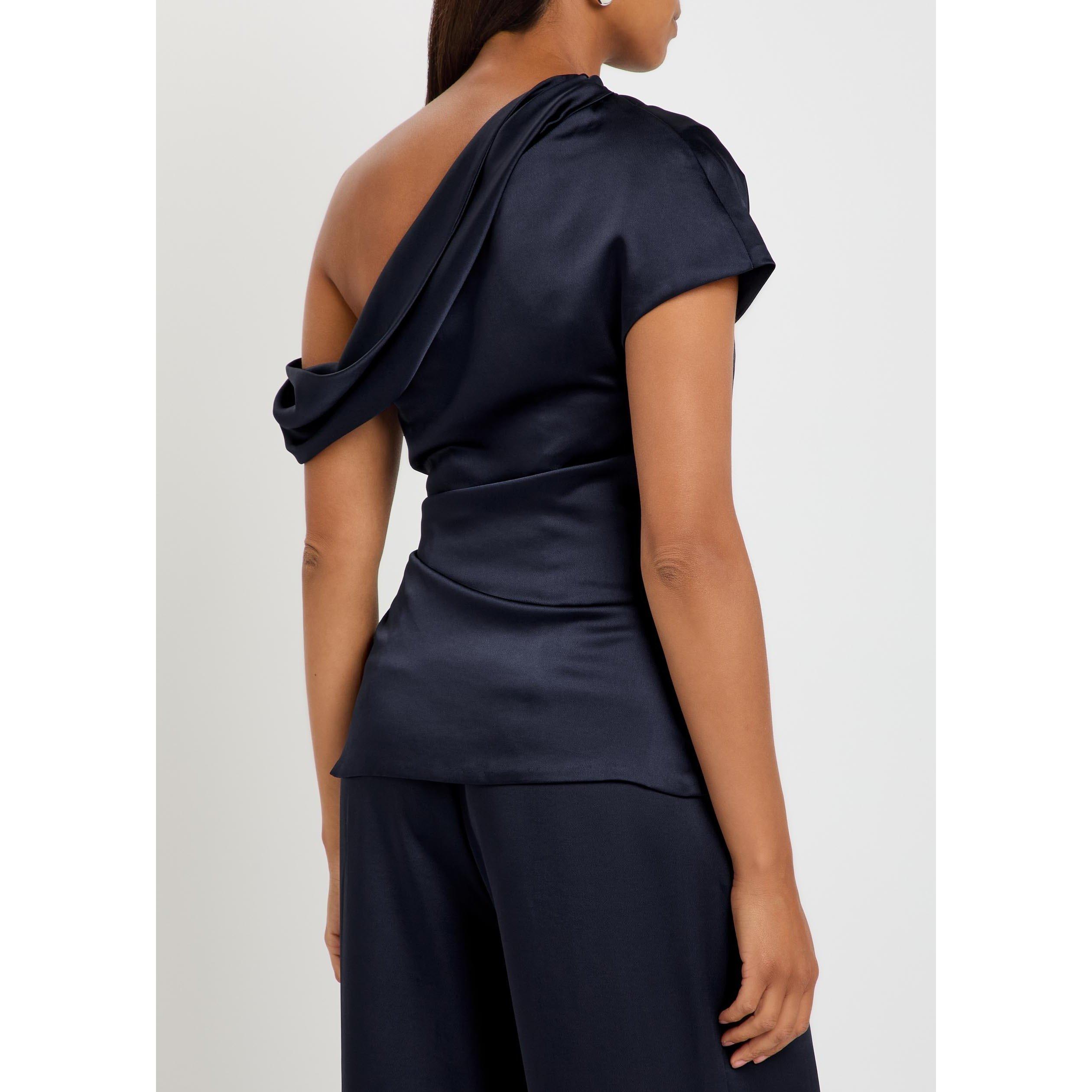 NAVY - Jonathan Simkhai - Women's Phoebe Satin Draped Slim-Fit Off-Shoulder Top - 3
