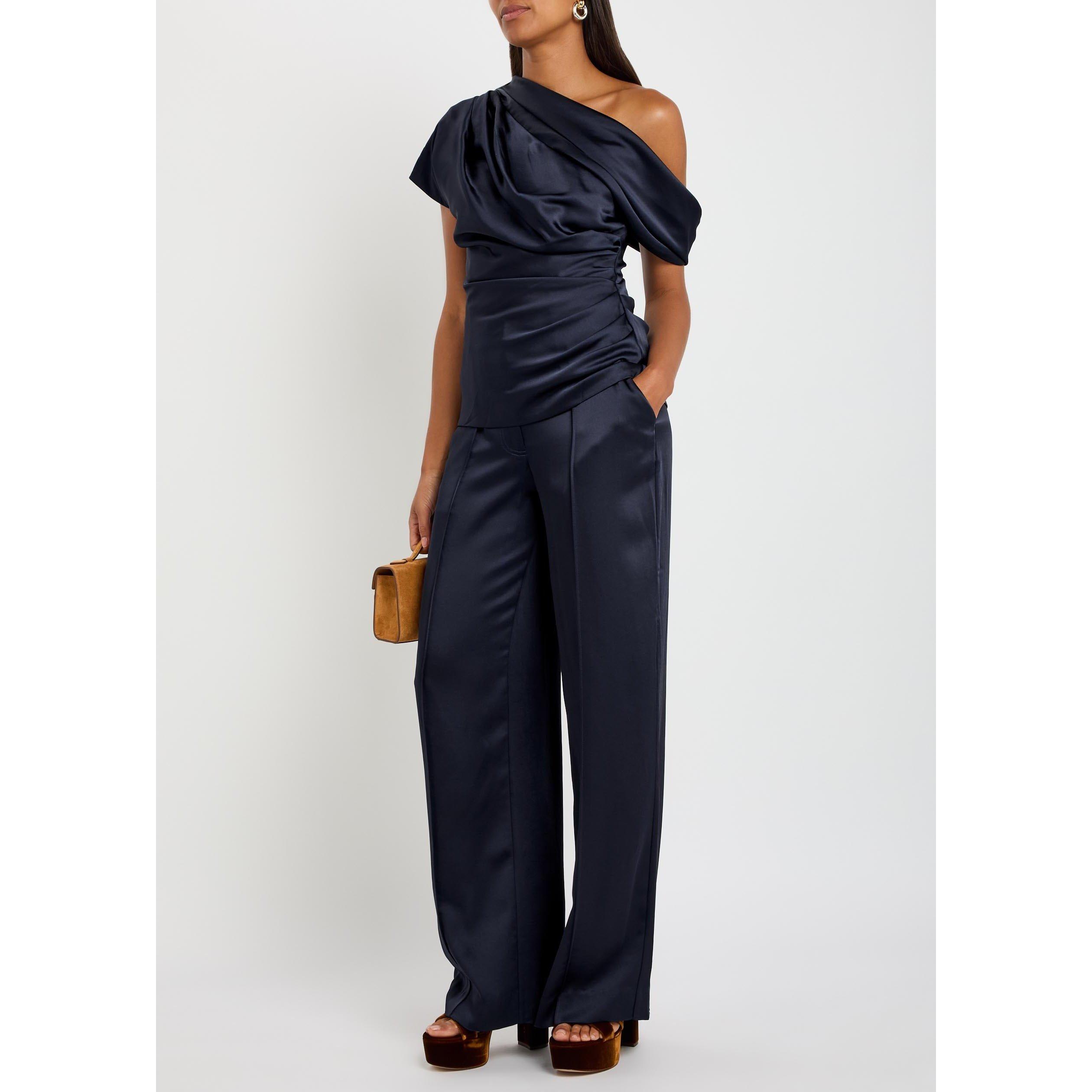 NAVY - Jonathan Simkhai - Women's Phoebe Satin Draped Slim-Fit Off-Shoulder Top - 5