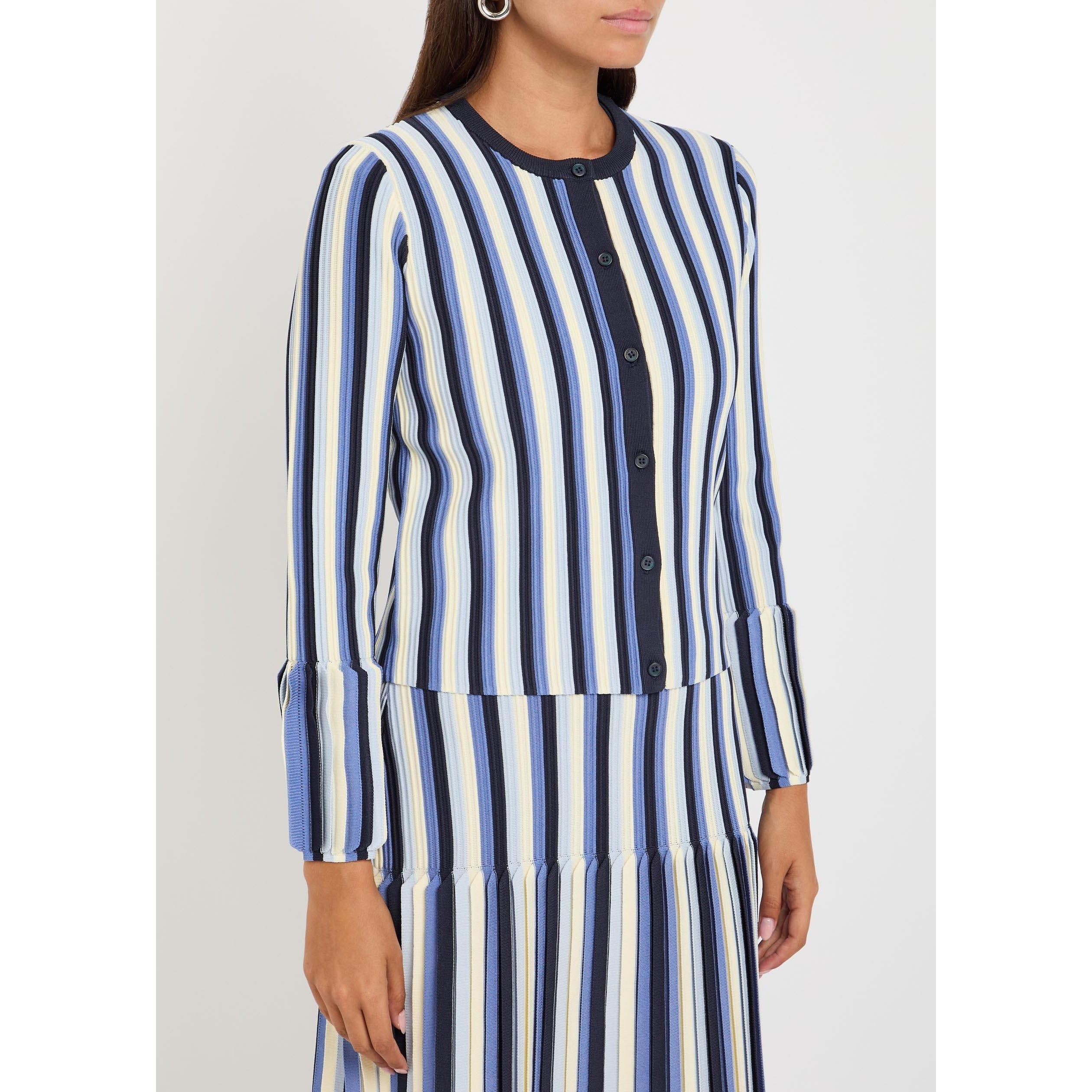 BLUE AND OTHER - Jonathan Simkhai - Women's Iris Striped Slim-Fit Cardigan - 2