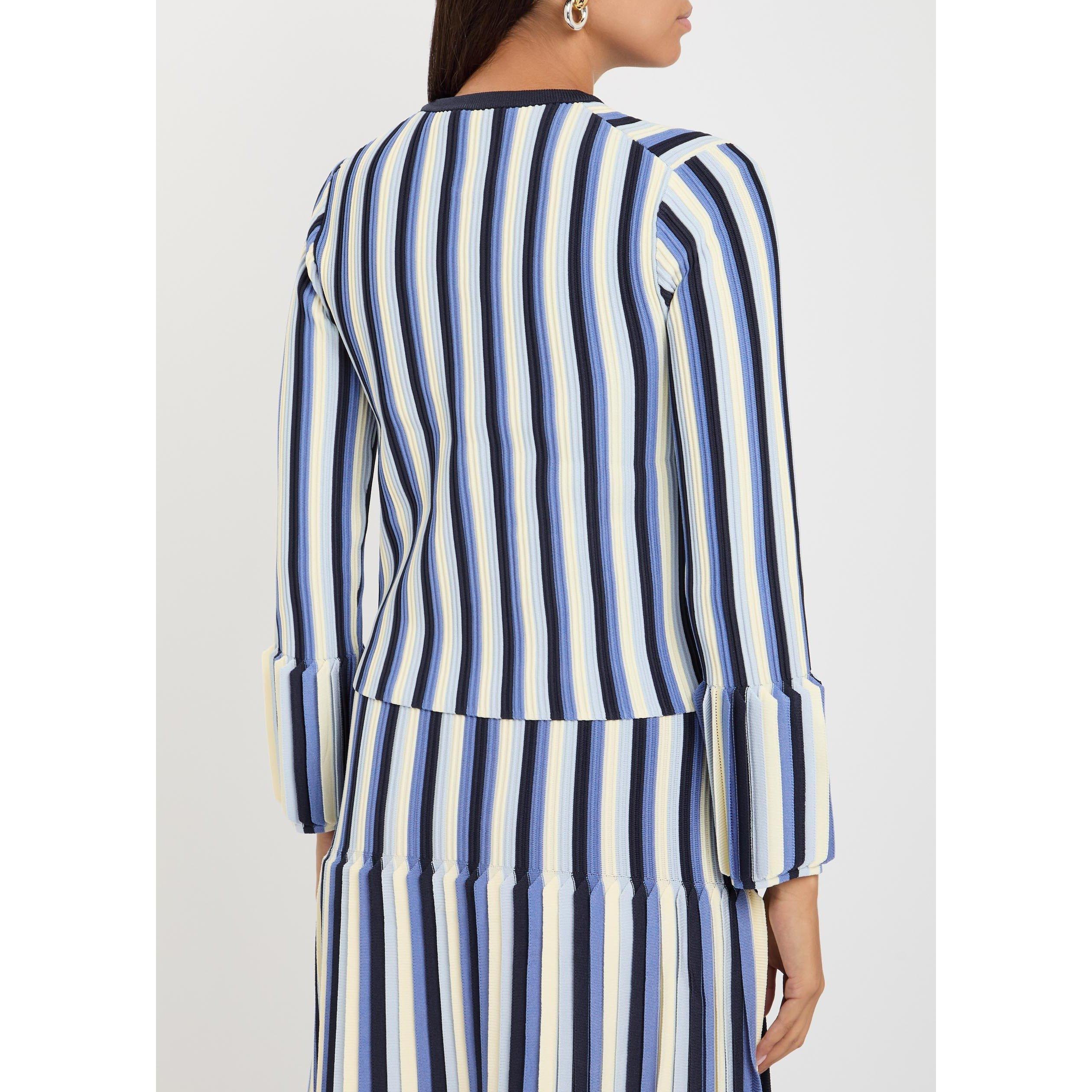 BLUE AND OTHER - Jonathan Simkhai - Women's Iris Striped Slim-Fit Cardigan - 3