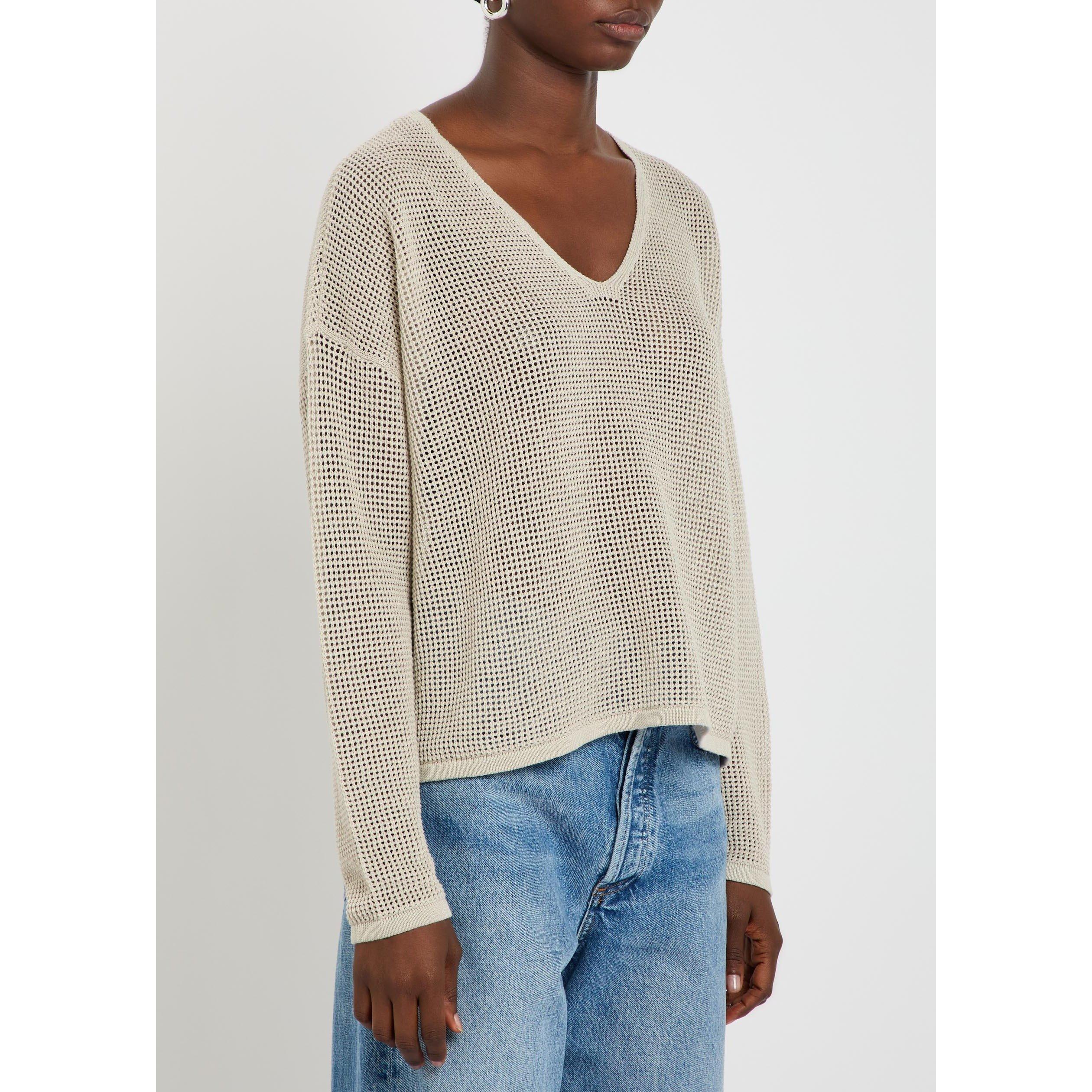 GREY - Eileen Fisher - Women's Cotton-Linen V-Neck Jumper - 2