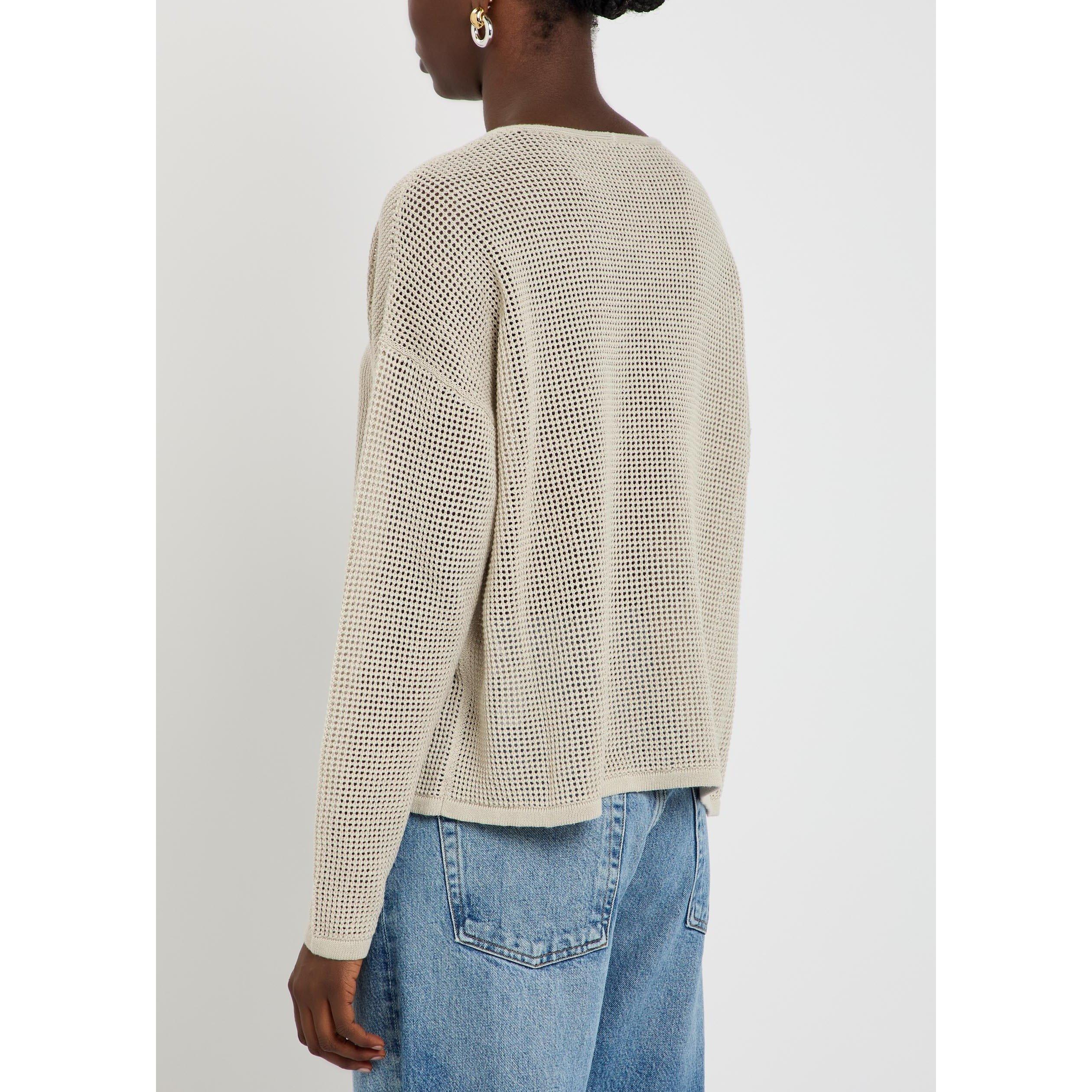 GREY - Eileen Fisher - Women's Cotton-Linen V-Neck Jumper - 3