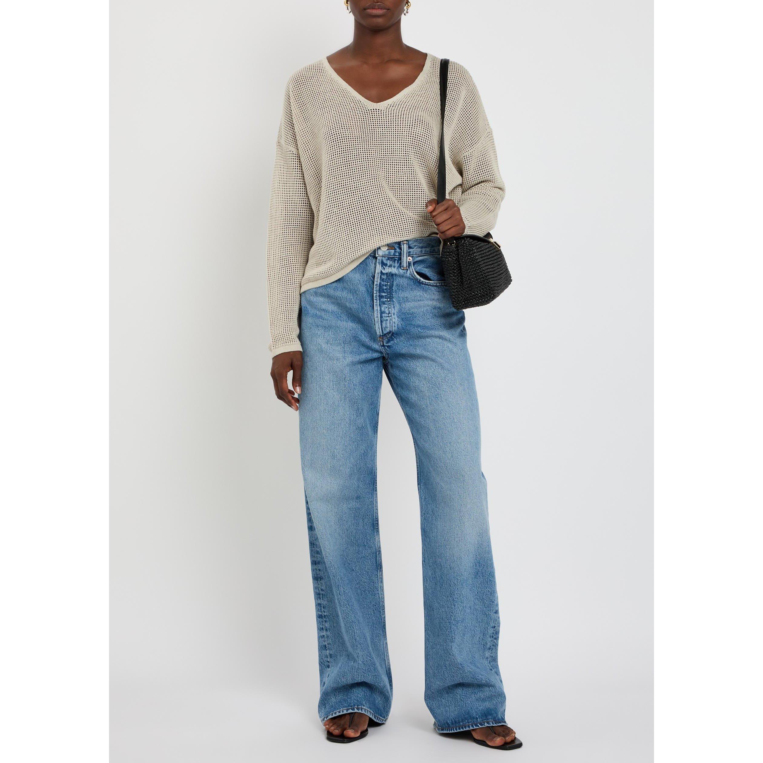 GREY - Eileen Fisher - Women's Cotton-Linen V-Neck Jumper - 5