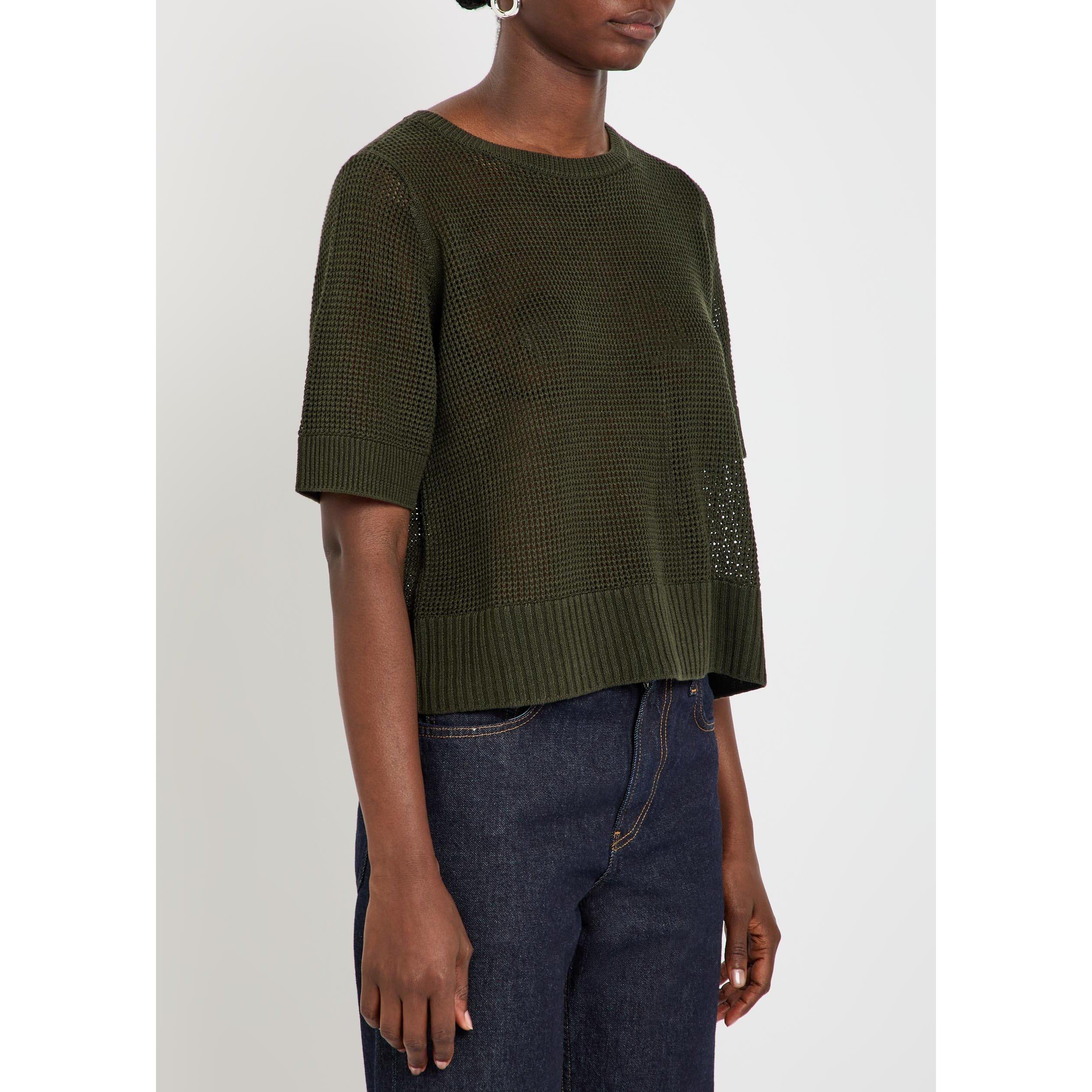 DARK GREEN - Eileen Fisher - S ROUND NECK SHORT SLEEVE SWEA - 2