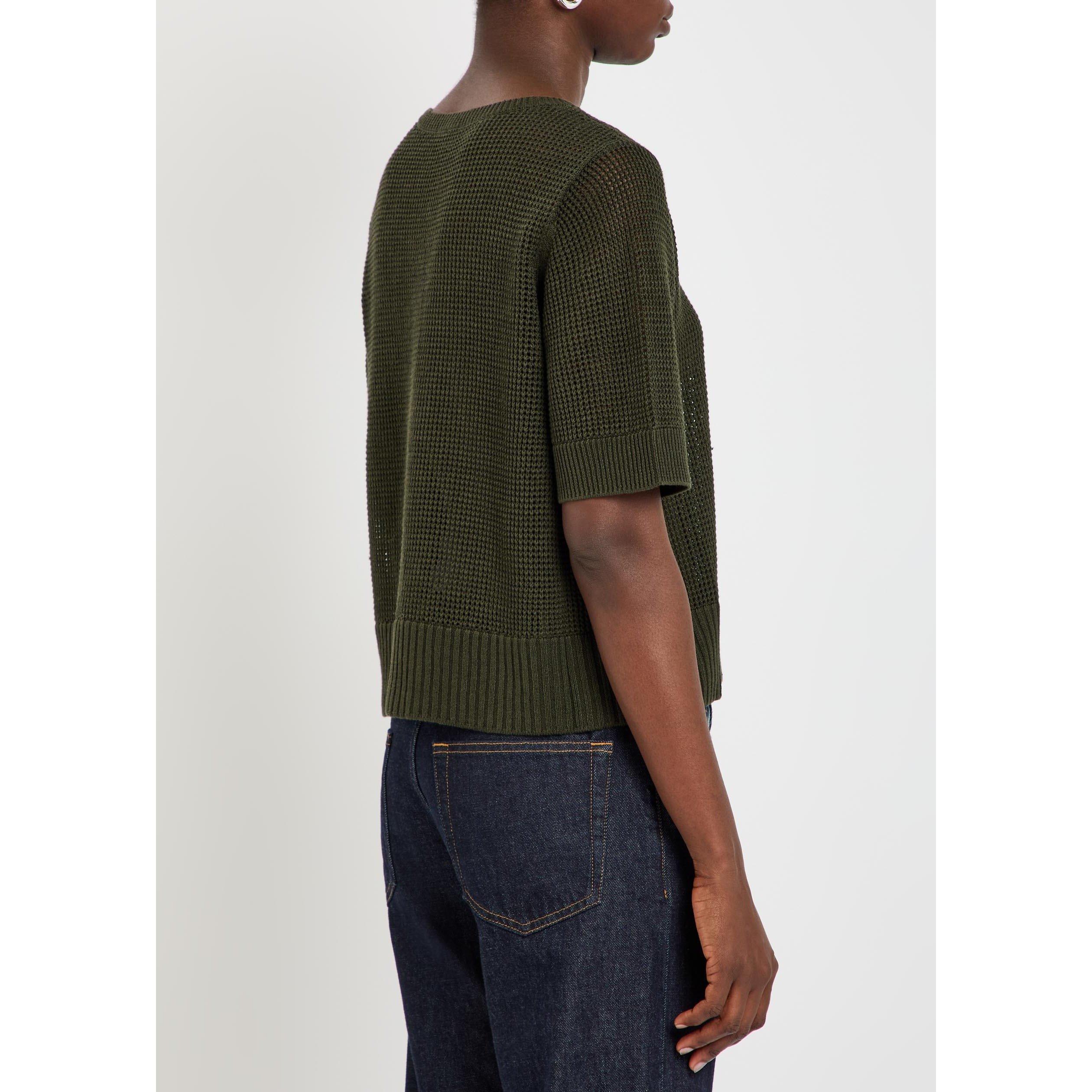 DARK GREEN - Eileen Fisher - S ROUND NECK SHORT SLEEVE SWEA - 3