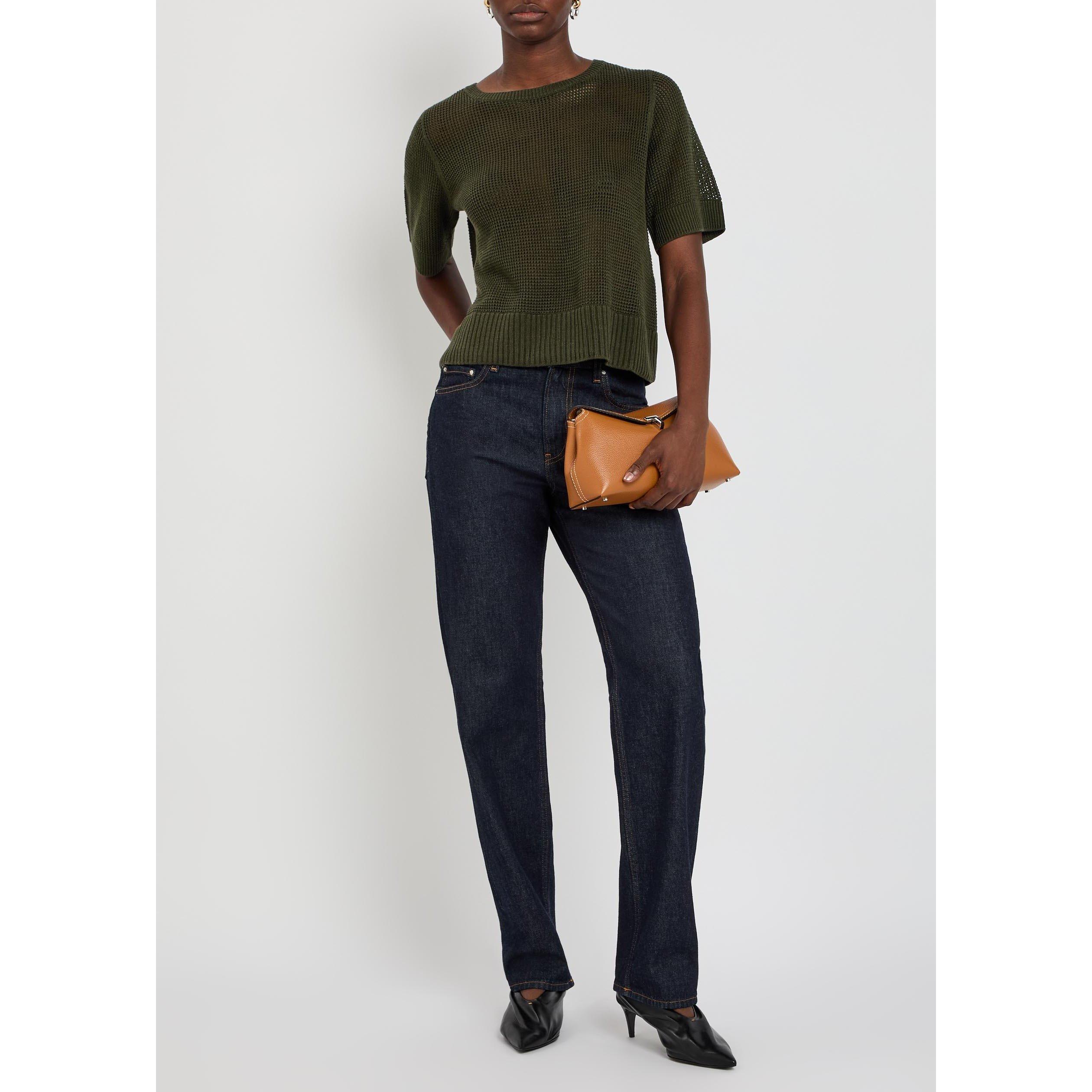 DARK GREEN - Eileen Fisher - S ROUND NECK SHORT SLEEVE SWEA - 5