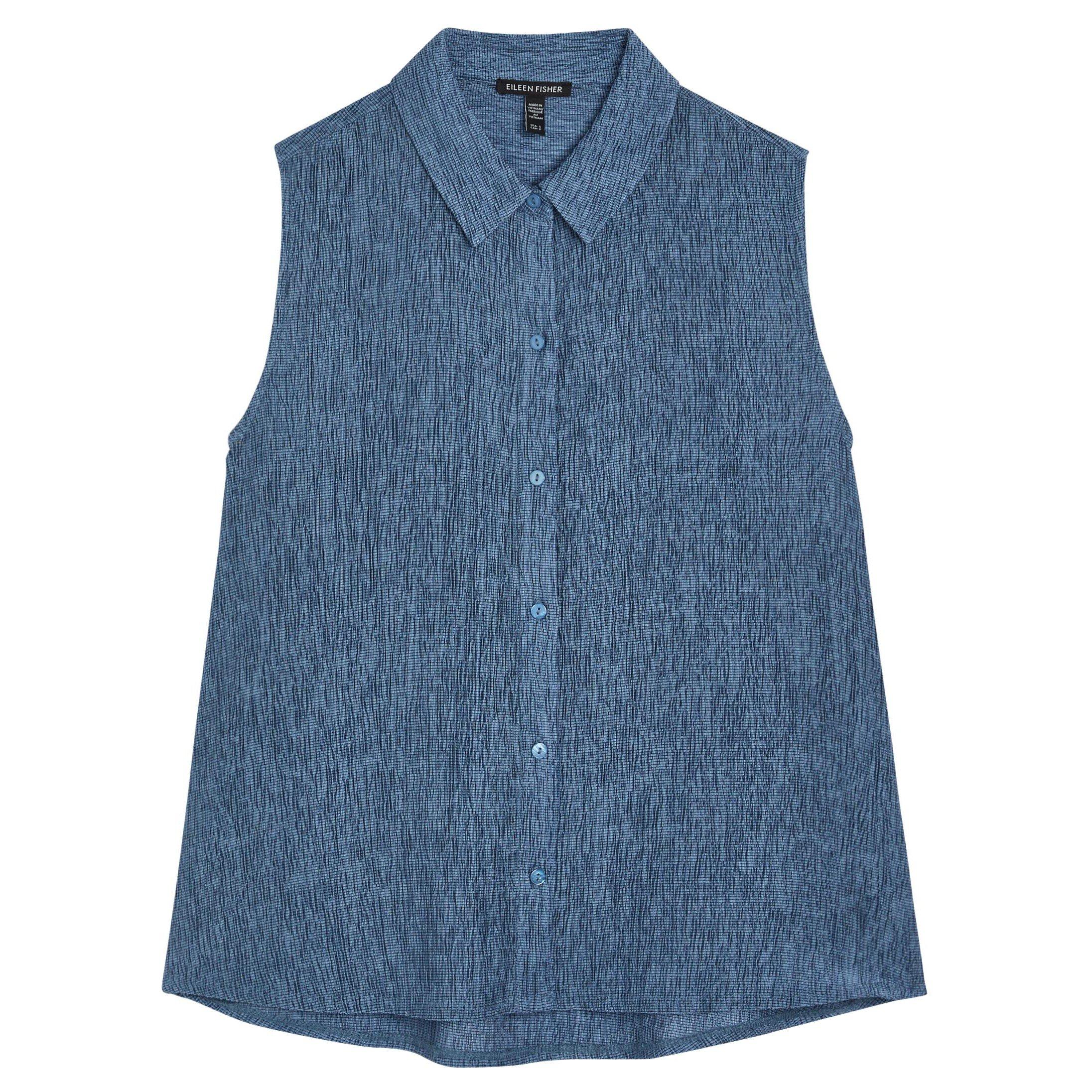 BLUE - Eileen Fisher - S CLASSIC COLLAR A-LINE SLVLES