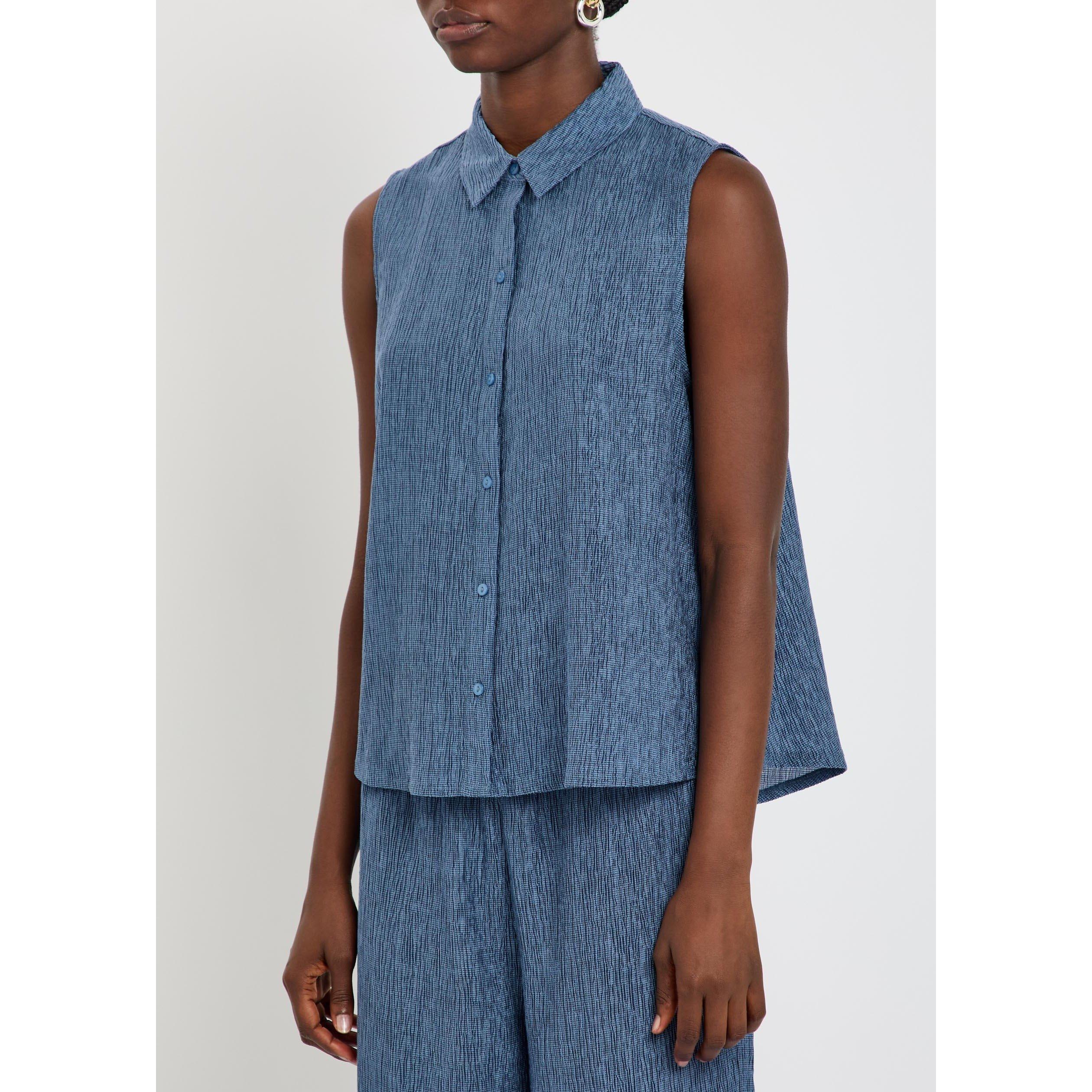 BLUE - Eileen Fisher - S CLASSIC COLLAR A-LINE SLVLES - 2