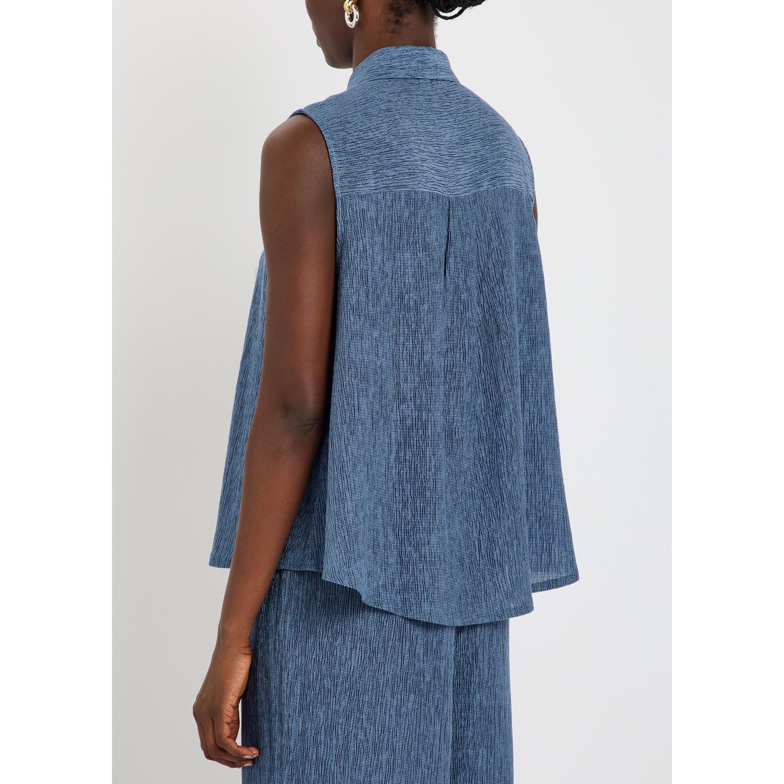 BLUE - Eileen Fisher - S CLASSIC COLLAR A-LINE SLVLES - 3