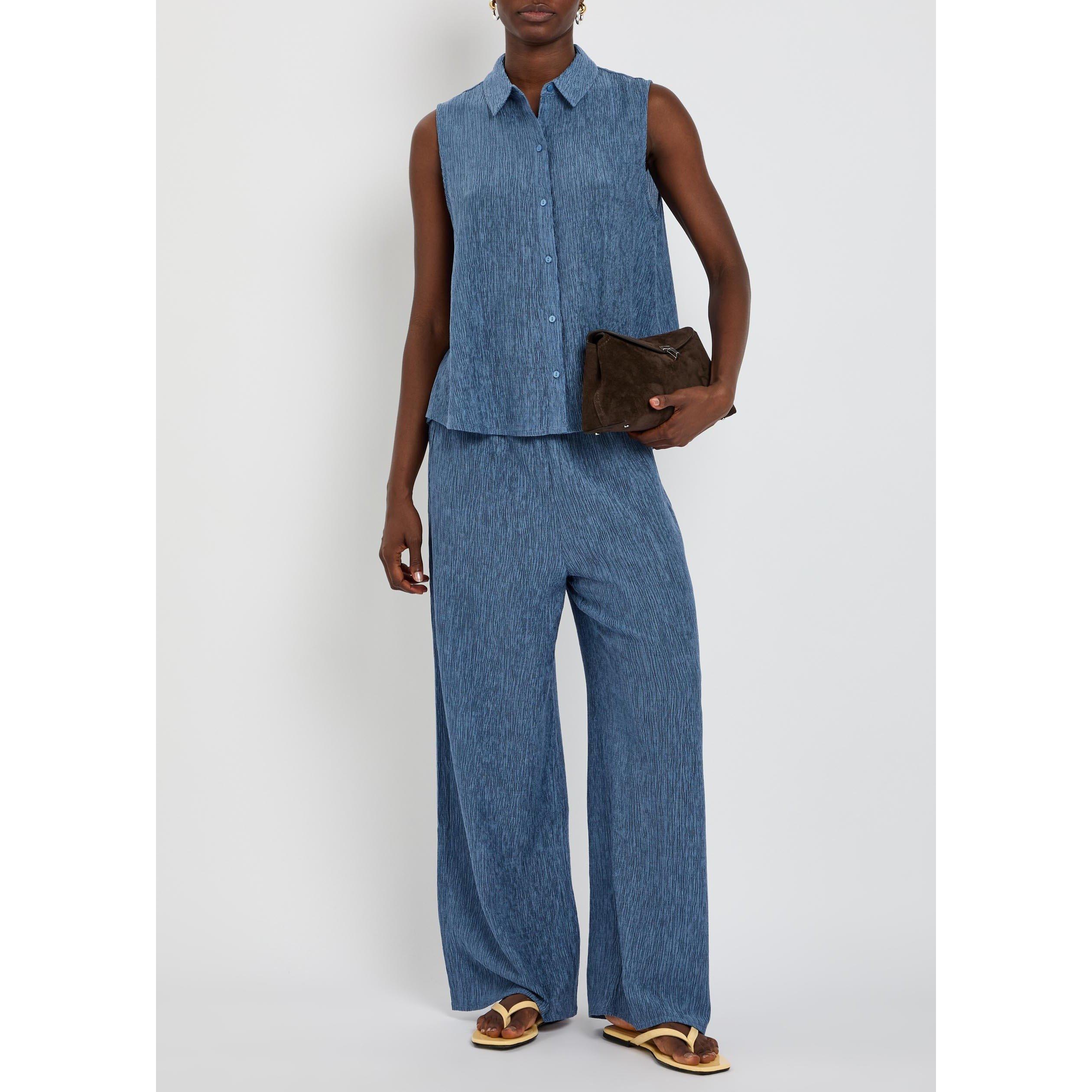 BLUE - Eileen Fisher - S CLASSIC COLLAR A-LINE SLVLES - 5