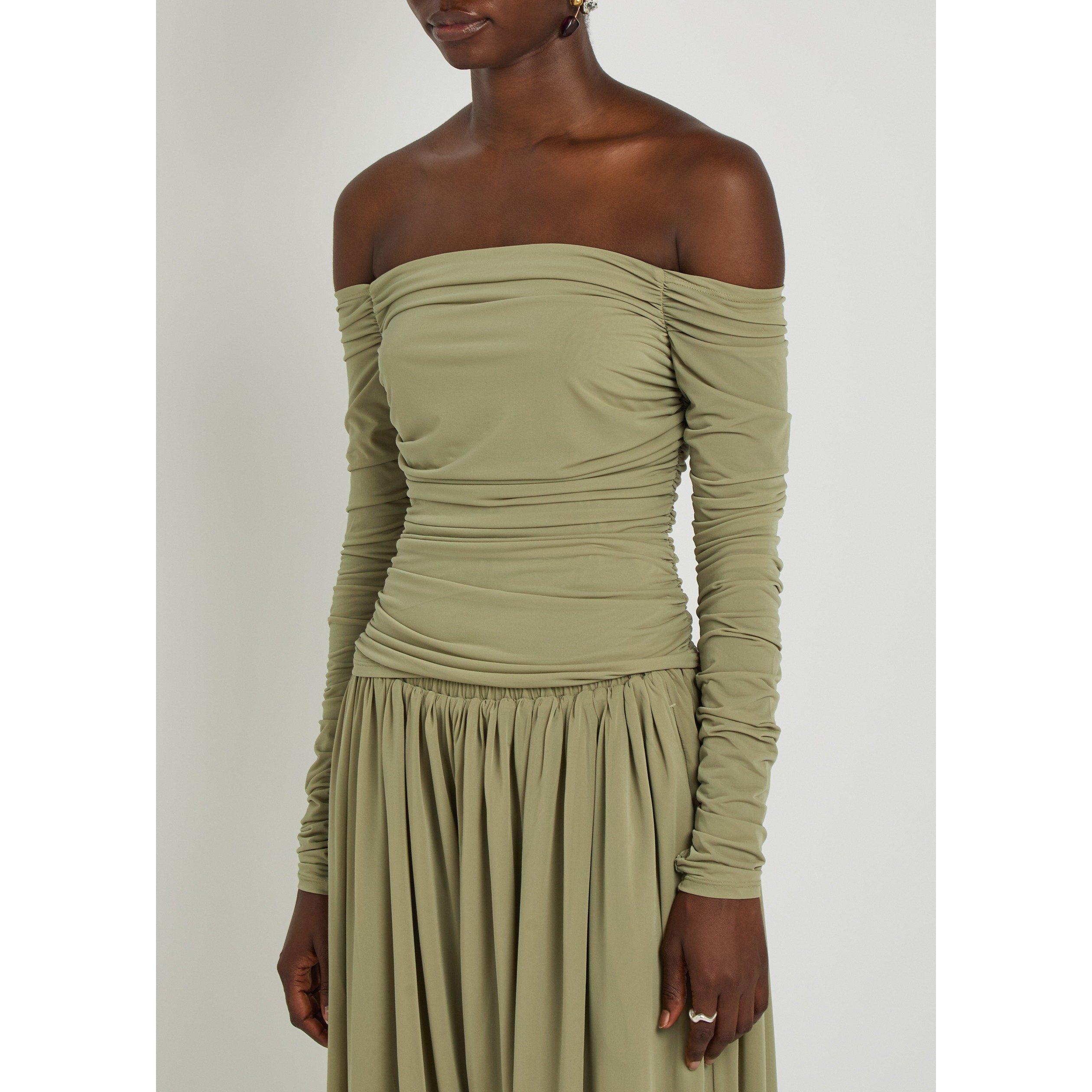 LIGHT GREEN - Kobo - Women's Ruby Ruched Slim-Fit Off-Shoulder Top - 2
