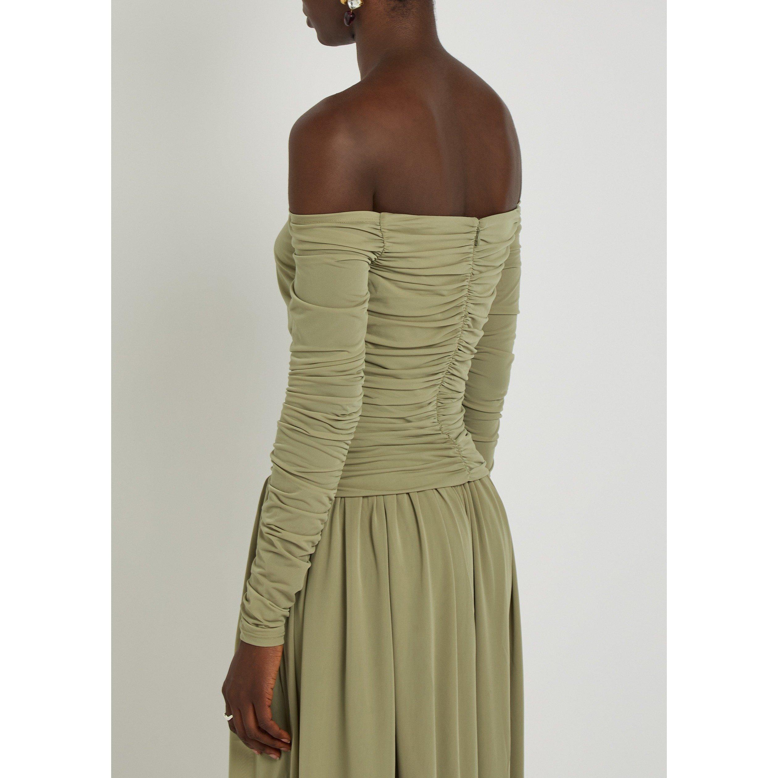 LIGHT GREEN - Kobo - Women's Ruby Ruched Slim-Fit Off-Shoulder Top - 3