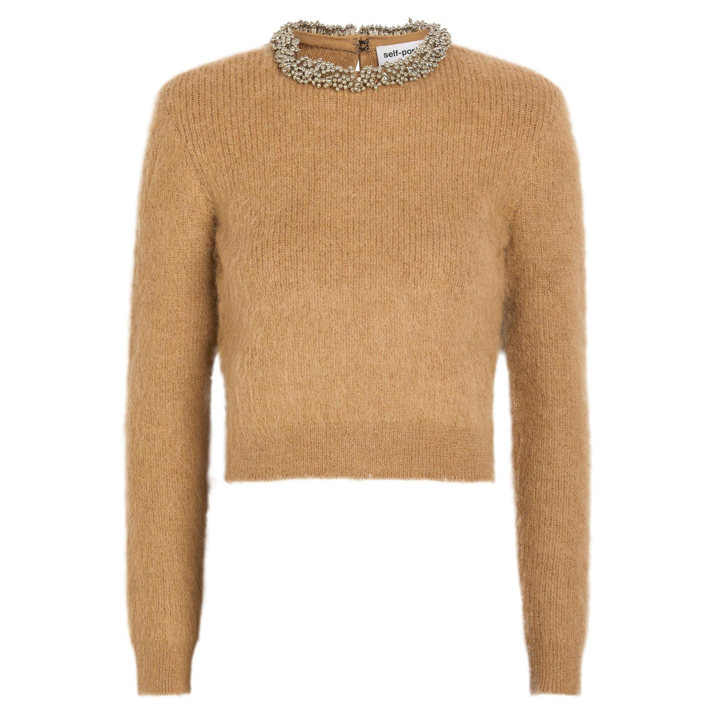 BROWN - Self Portrait - KN BROWN BEADED TRIM JUMPER - 1
