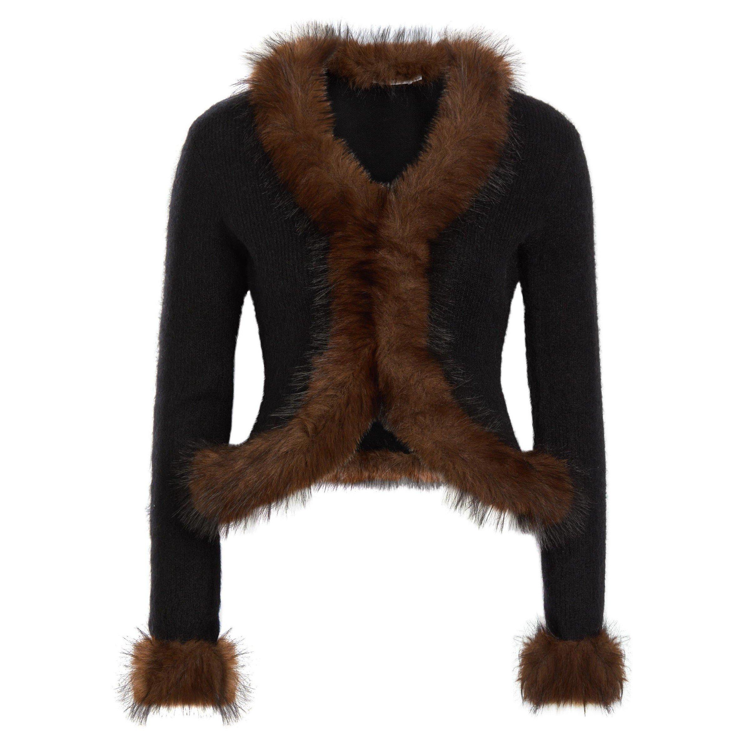 BLACK - Self Portrait - KN BLACK FAUX FUR KNIT CARDI