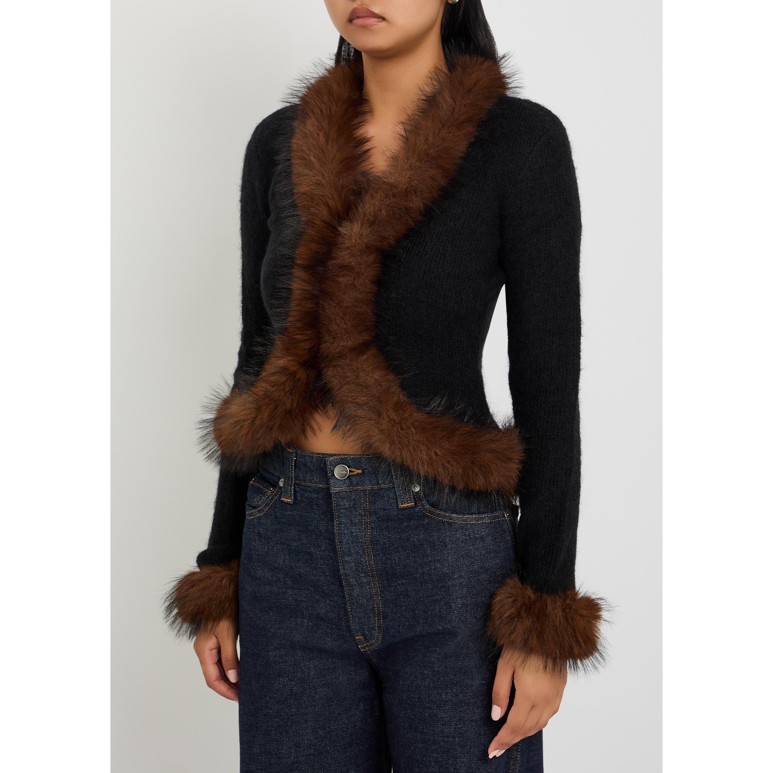 BLACK - Self Portrait - KN BLACK FAUX FUR KNIT CARDI - 2