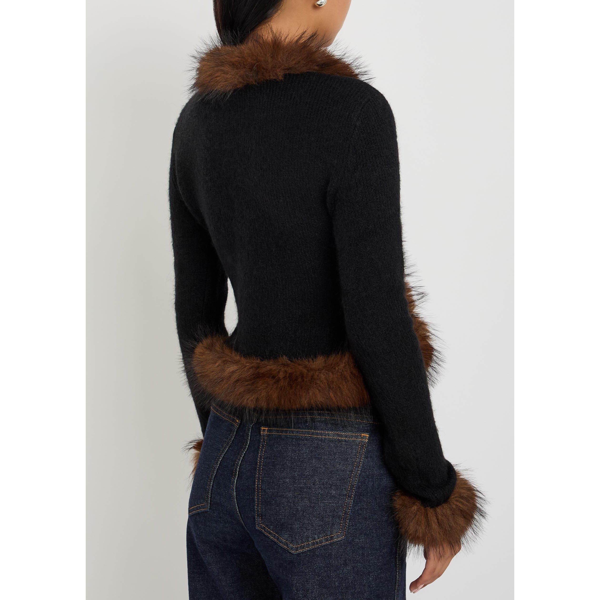 BLACK - Self Portrait - KN BLACK FAUX FUR KNIT CARDI - 3